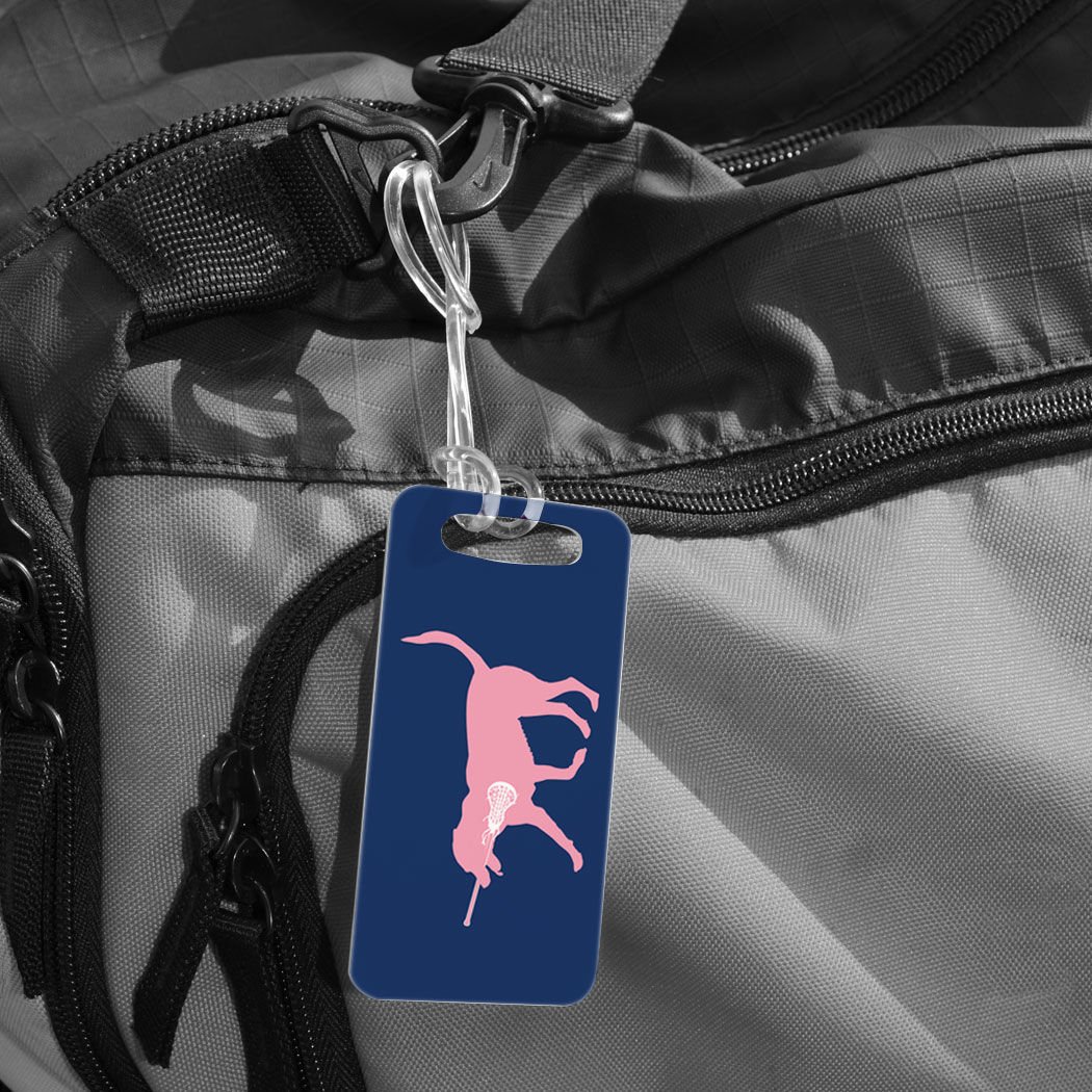 Custom Girls Lacrosse Luggage Tag - LuLa The Lax Dog Personalized ID Tag with Back Info - Small Navy Blue - Perfect for Travel, Sports Gear & School Backpacks