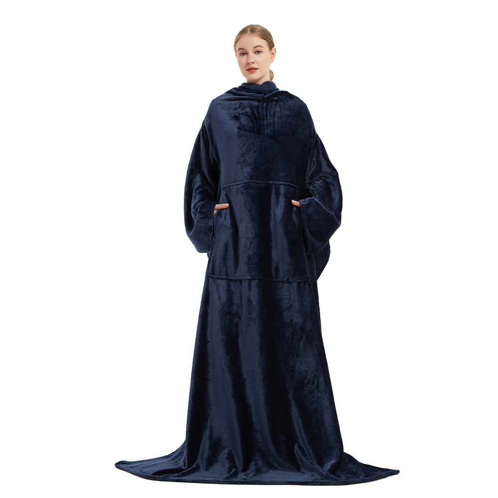 Women's Winter Long Robes - Soft Plush Coral Fleece Wearable Blanket for Home & Lounge - Cozy Housecoat for Relaxing, Watching TV, and Lounging at Home