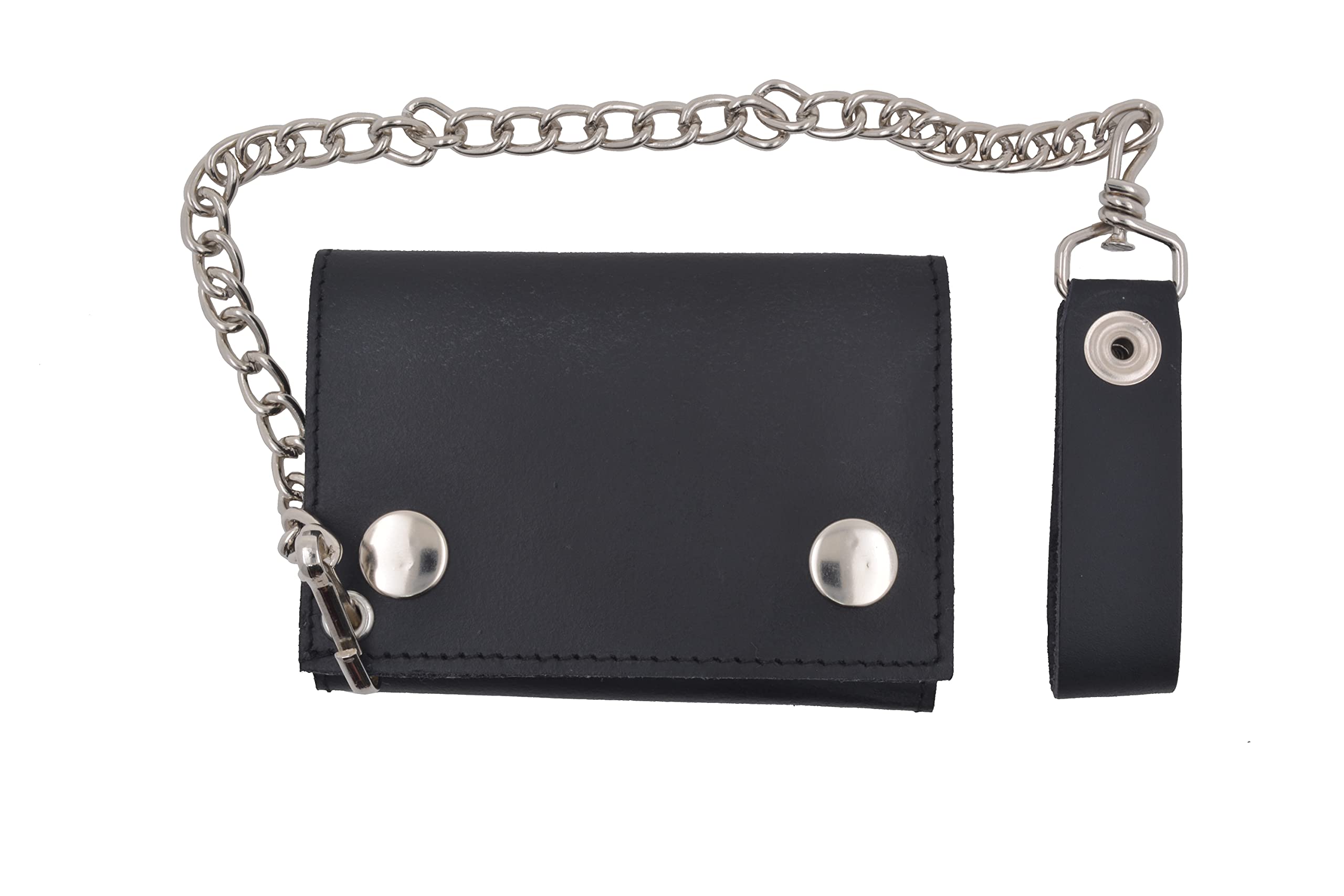 MARSHAL Men's Genuine Leather Black Trifold Wallet with Chain - Biker Trucker Motorcycle Wallet for Men - Perfect for Riding, Travel & Everyday Use