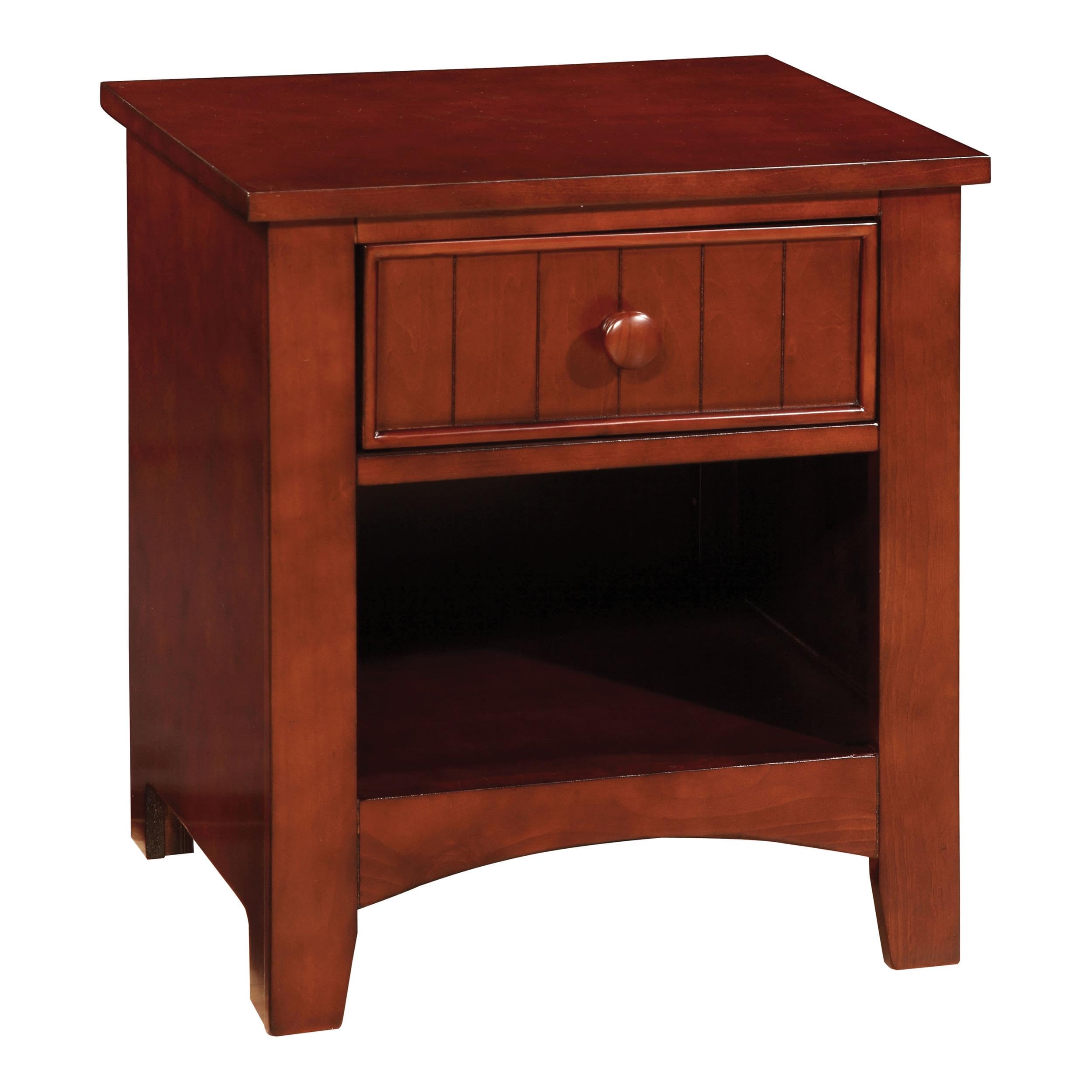 Furniture of America Max 1-Drawer Nightstand in Cherry Finish - Compact Bedside Table for Bedroom Storage & Organization
