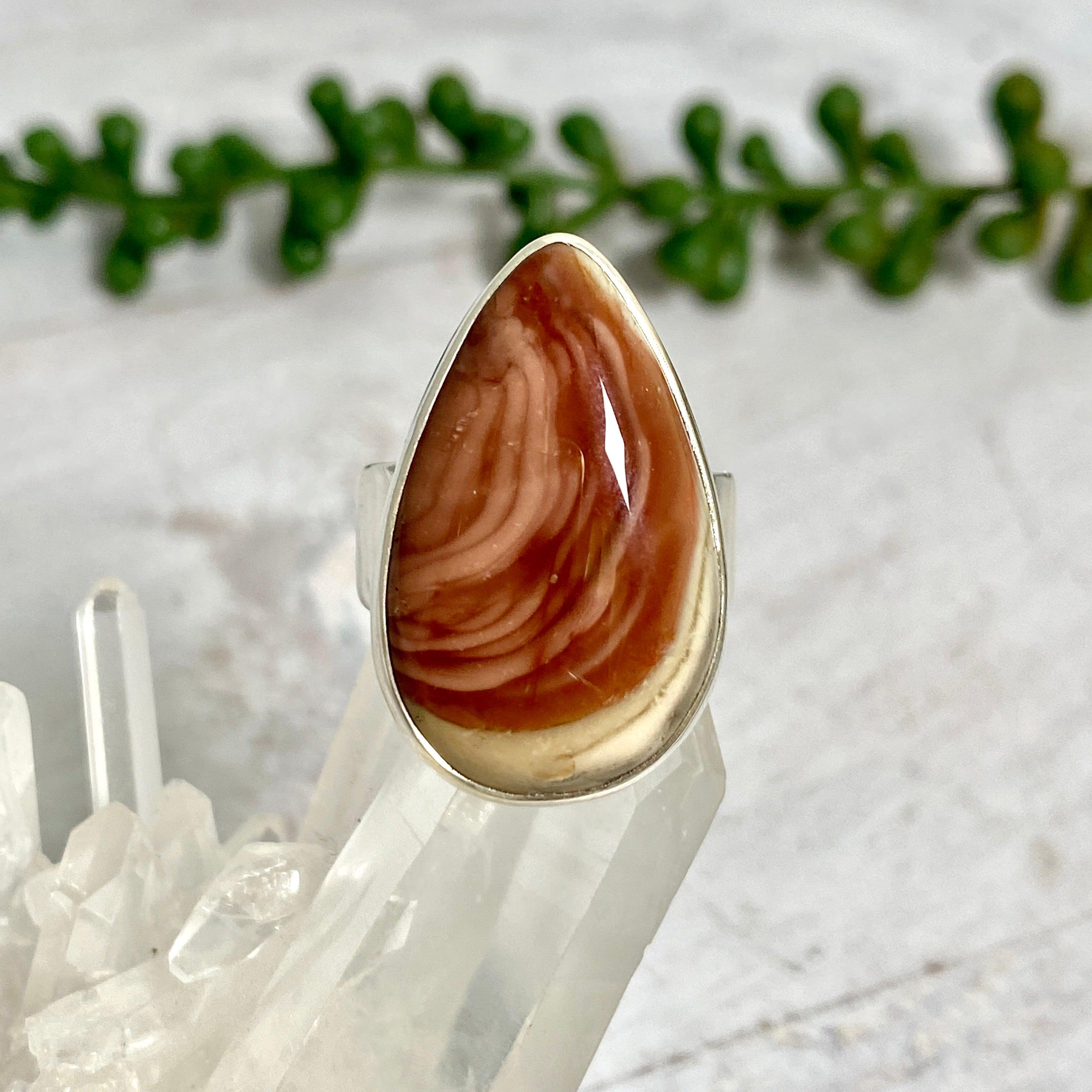 Imperial Jasper Teardrop Ring - Size 8 - Natural Stone Jewelry - KRGJ2678 | Elegant Gift for Women, Boho Chic Accessory for Everyday Wear & Special Occasions