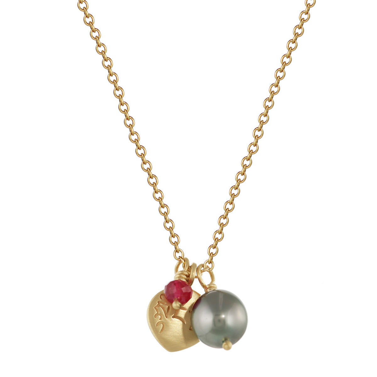 18K Gold Compassion Pendant Necklace with Tahitian Pearl & Ruby - Elegant Jewelry Gift for Women, Perfect for Weddings, Anniversaries & Special Occasions