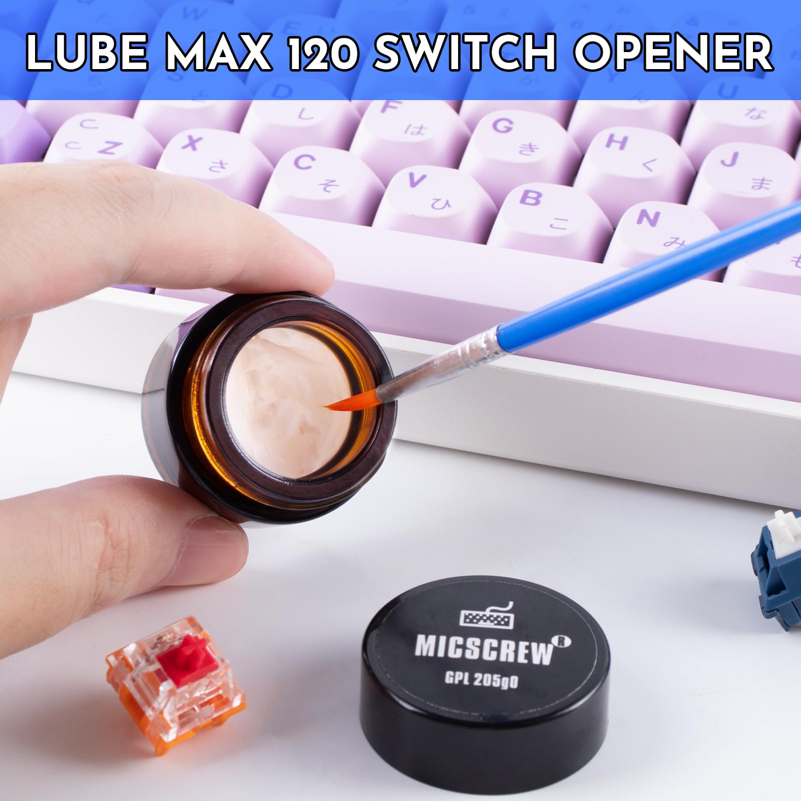 6 PCS Keyboard Lubrication Kit - Includes 0.17 OZ GPL 205G0 Grease, Switch Opener for MX Mechanical Keyboard, Keycap Puller, Switch Puller, Stem Holder & Lube Brush | Perfect for Keyboard Maintenance, DIY Switch Lubing & Mechanical Keyboard Enthusiasts