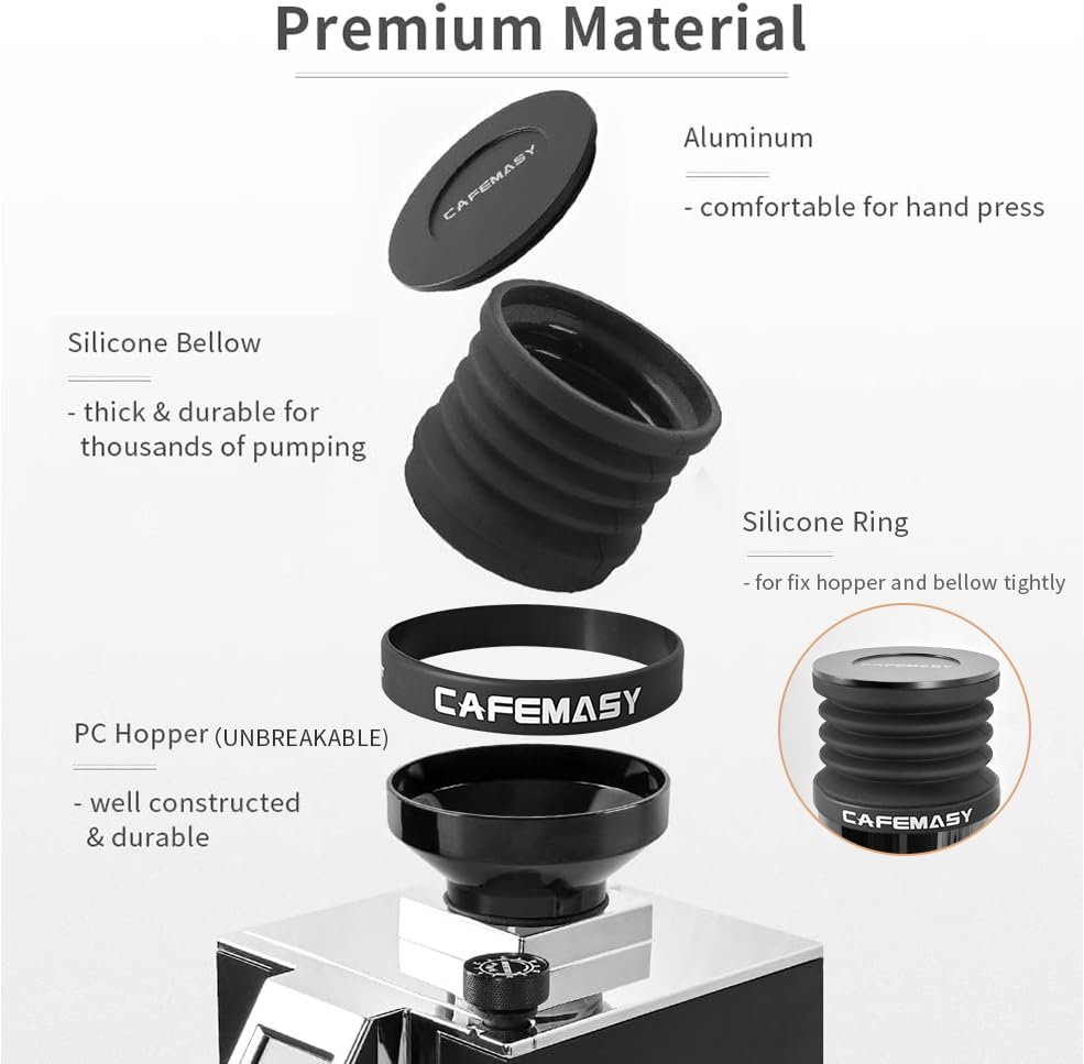 Eureka Mignon Single Dose Coffee Grinder Hopper - 2-in-1 Silicone Bellow for Fresh Grounds at Home