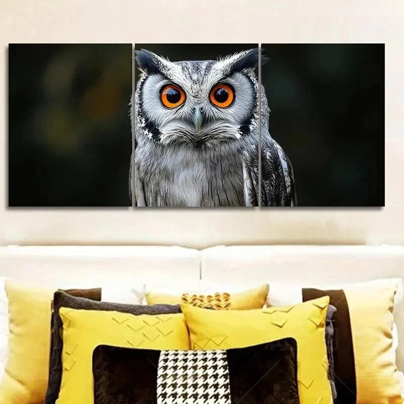3-Piece Owl Wall Art Set - Orange Eyes Canvas Framed Print 50x70cm | High Quality Australian Made Ready-to-Hang Home Decor | Perfect for Living Room, Bedroom & Office Wall Decor