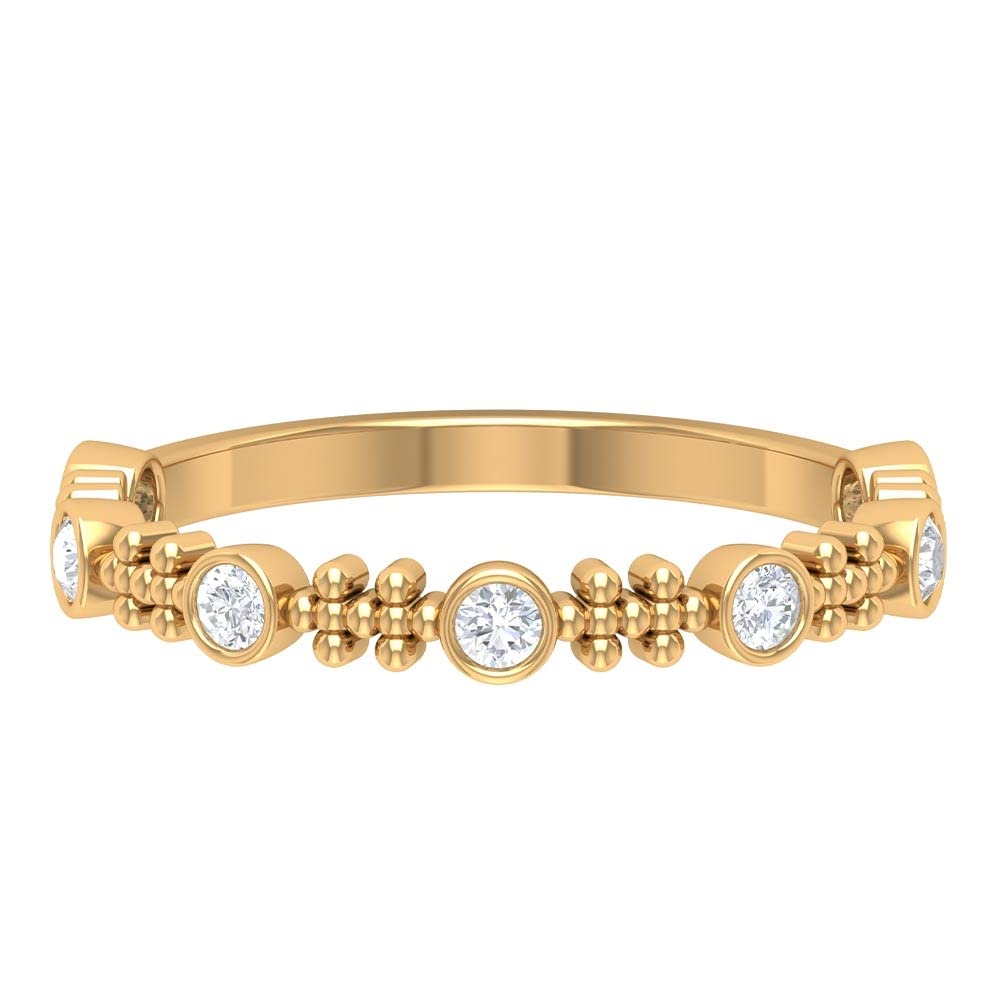 0.25 CT Minimalist Moissanite Half Eternity Ring - 14K Solid Gold Beaded & Bezel Set Wedding Band for Women | Perfect for Anniversary, Engagement & Everyday Elegance