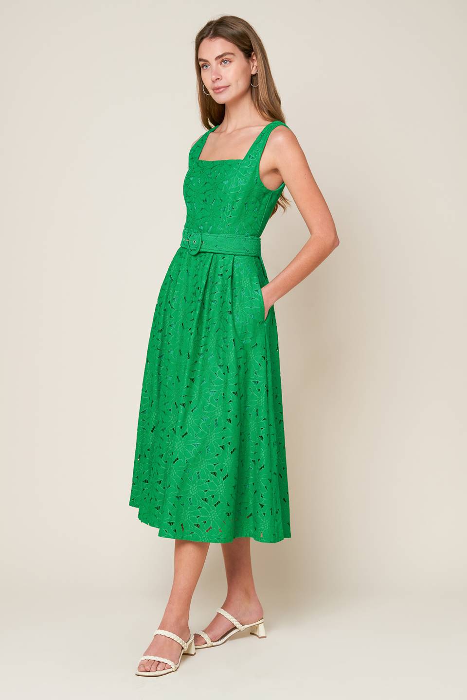 DAFFODILS & DAYDREAMS Woven Lace Midi Dress - Elegant Floral Summer Dress for Women, Perfect for Garden Parties, Weddings & Date Nights