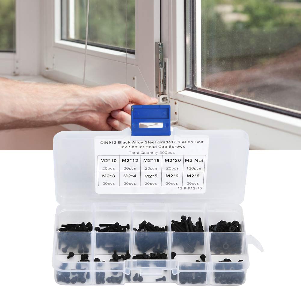 M2 Hex Socket Screw Bolt Nut Kit - 300PCS 12.9 Grade Alloy Steel for DIY & Repair