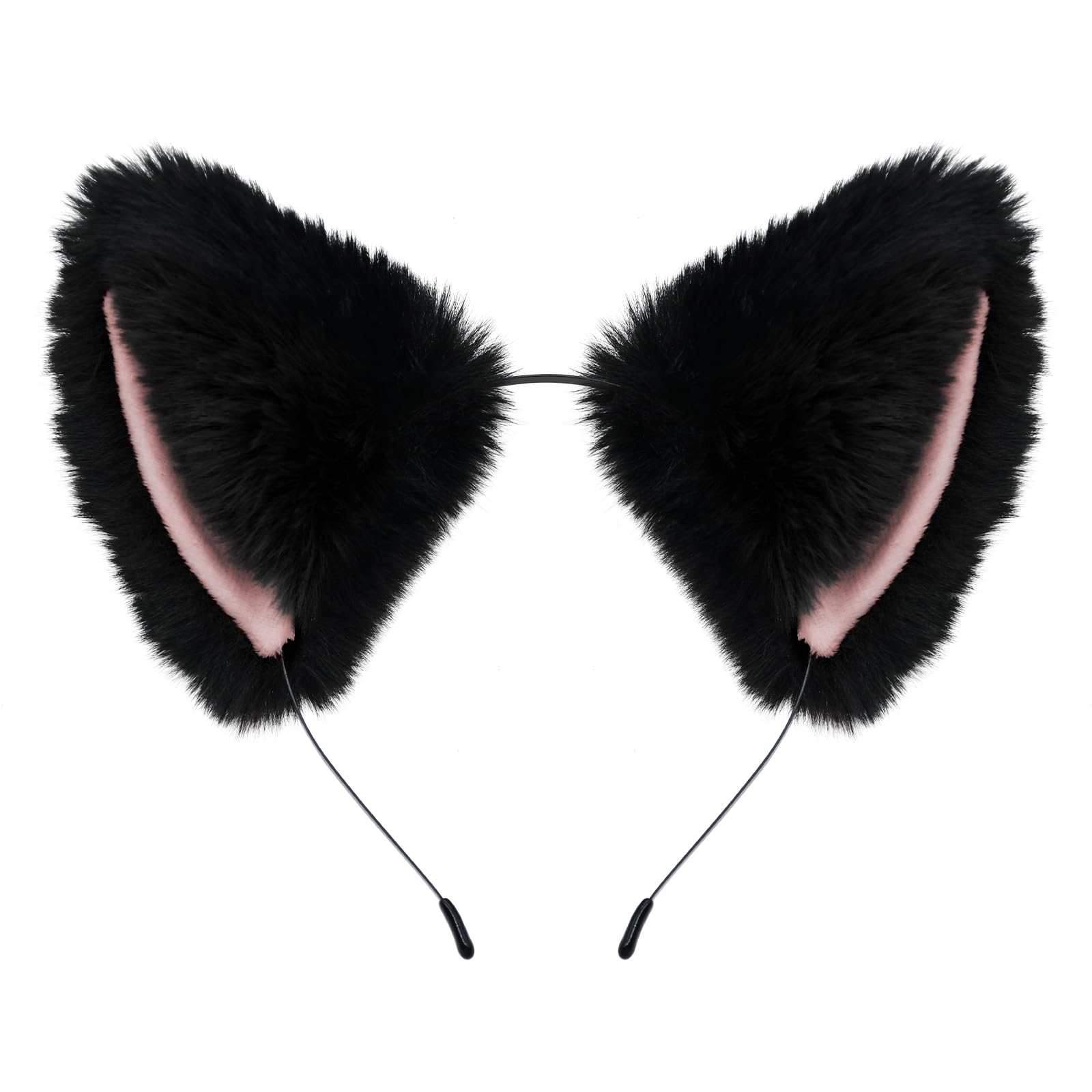 Cat Fox Ears Headband for Women & Girls - Faux Fur Halloween Cosplay Costume Accessories for Adults & Kids (Black & Pink) | Perfect for Halloween Parties, Cosplay Events, and Themed Photoshoots