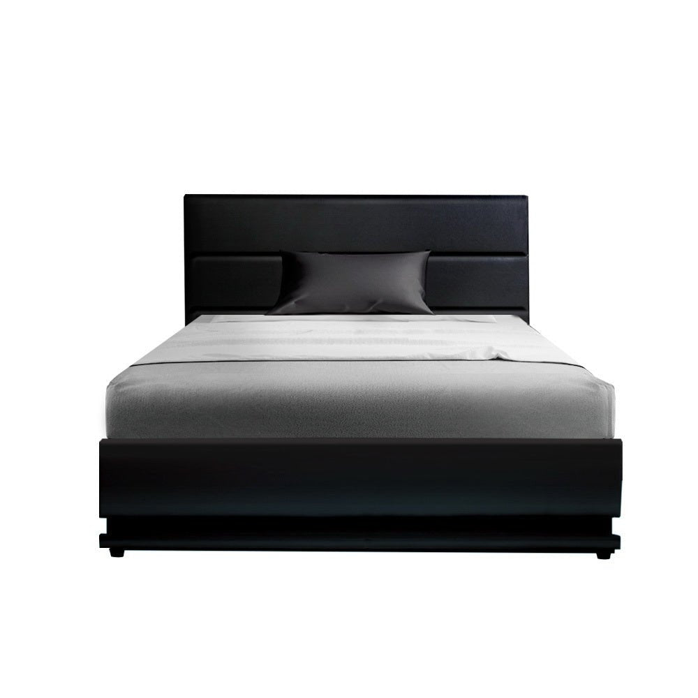 Henley King Single Gas Lift Storage Bed Frame with LED Lights - Black | Modern Space-Saving Bed with Hidden Storage | Perfect for Small Apartments, Dorms & Guest Rooms