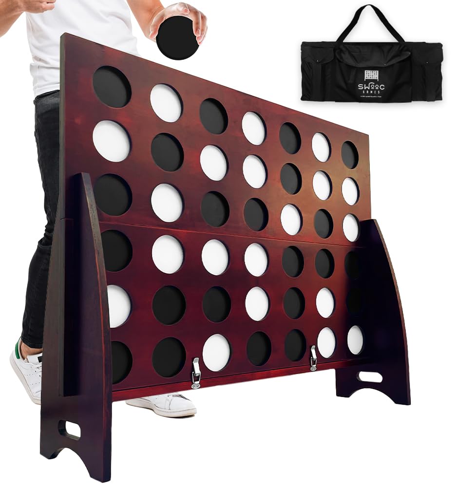 SWOOC Games - XL Giant 4 in A Row (4ft x 3ft) Outdoor Connect Four Game with Carrying Case - All-Weather, 60% Quieter Design - Jumbo Lawn Games for Family, Backyard, Picnic & Beach Parties