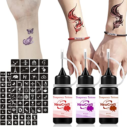 102pcs Temporary Tattoo Kit - Semi Permanent Waterproof DIY Body Art Stencils with Self-Adhesive Tattoo Inks for Adults & Kids | Perfect for Parties, Halloween Costumes & Festival Body Painting