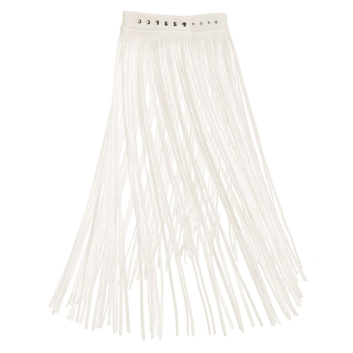 Women's Faux Leather High Waisted Maxi Skirt with Tassel Fringe - Boho Hippie Style Long Skirt with Belt for Nightclub, Party & Festival Outfits