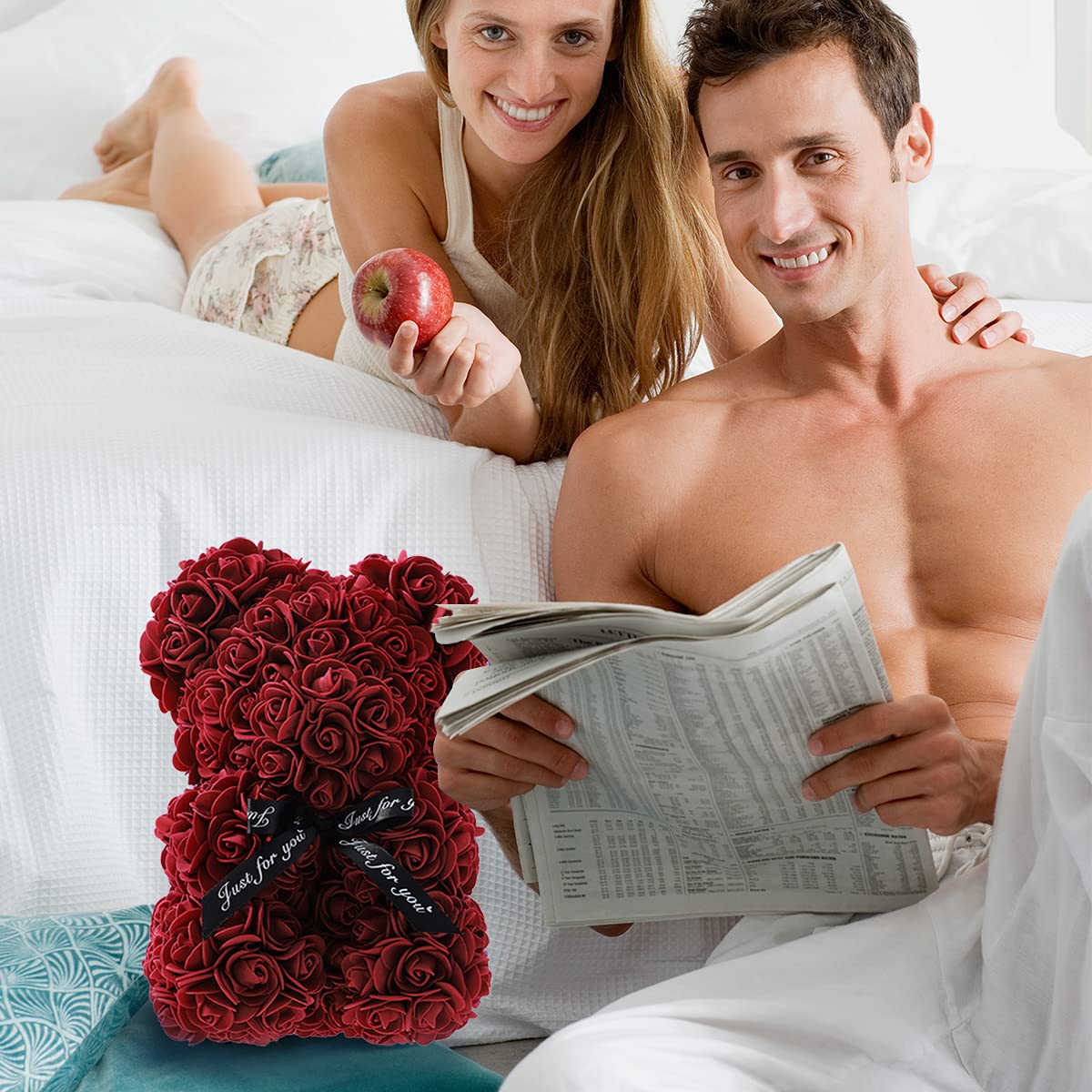 Handmade Rose Teddy Bear Gift for Women - Deep Red Rose Flower Bear with Clear Gift Box & Greeting Card | Perfect for Mother's Day, Valentine's Day, Anniversary & Bridal Showers | Romantic Home Decor & Special Occasion Present