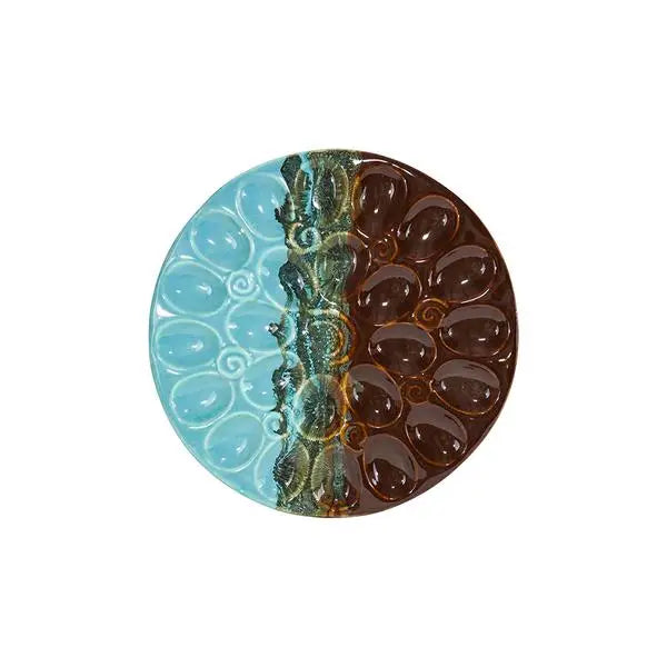Ceramic Deviled Egg Tray - Ocean Tide Design | Handcrafted Clay Serving Platter for Party Appetizers & Holiday Gatherings | Perfect for Easter, Potlucks & Charcuterie Boards