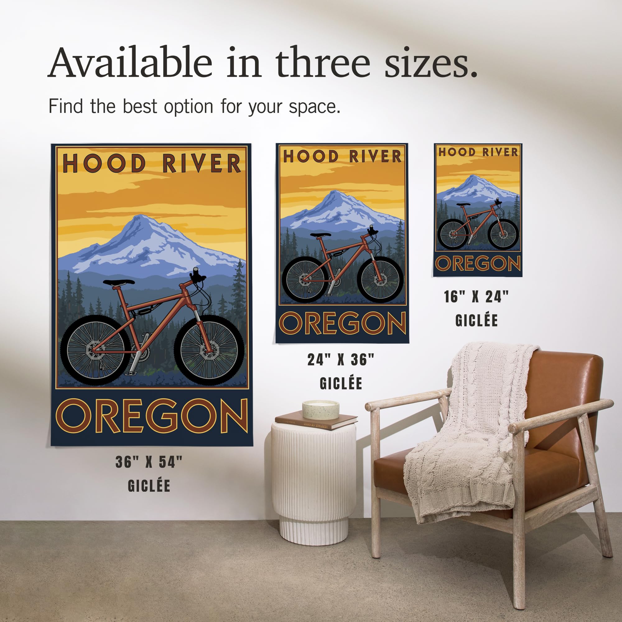 Lantern Press 16x24 Inch Giclee Art Print - Hood River Oregon Mountain Bike Landscape Wall Decor | Perfect for Home, Office & Cabin Decorations