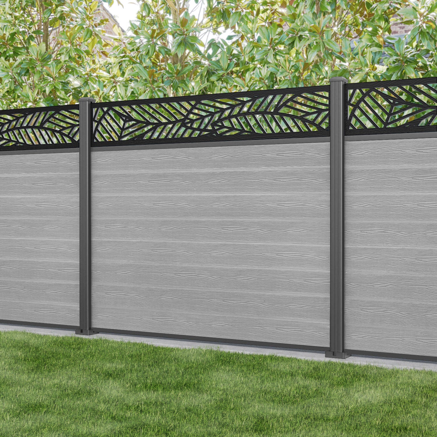 Classic Habitat Fence Panel - Light Grey Aluminum Fence System with Durable Posts for Garden, Yard, and Property Protection | Outdoor Security & Privacy Solution