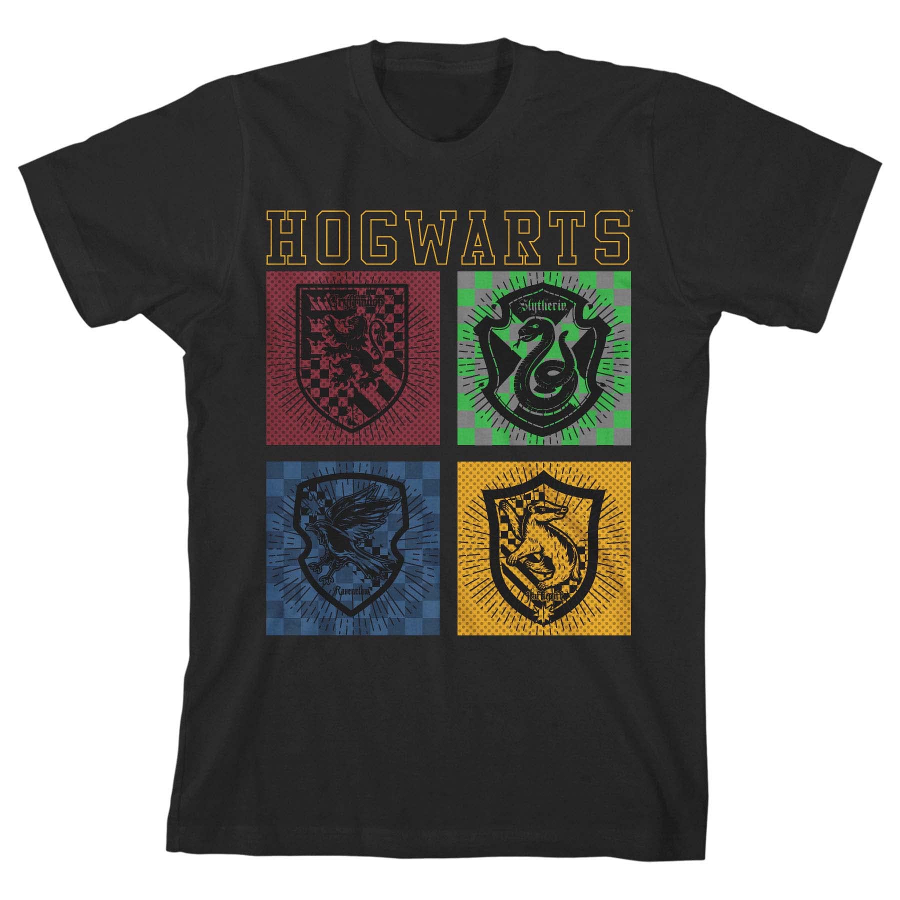 Harry Potter Hogwarts Houses Black T-Shirt for Boys - Sizes Toddler to Youth - Official Hogwarts House Apparel for School, Cosplay & Halloween