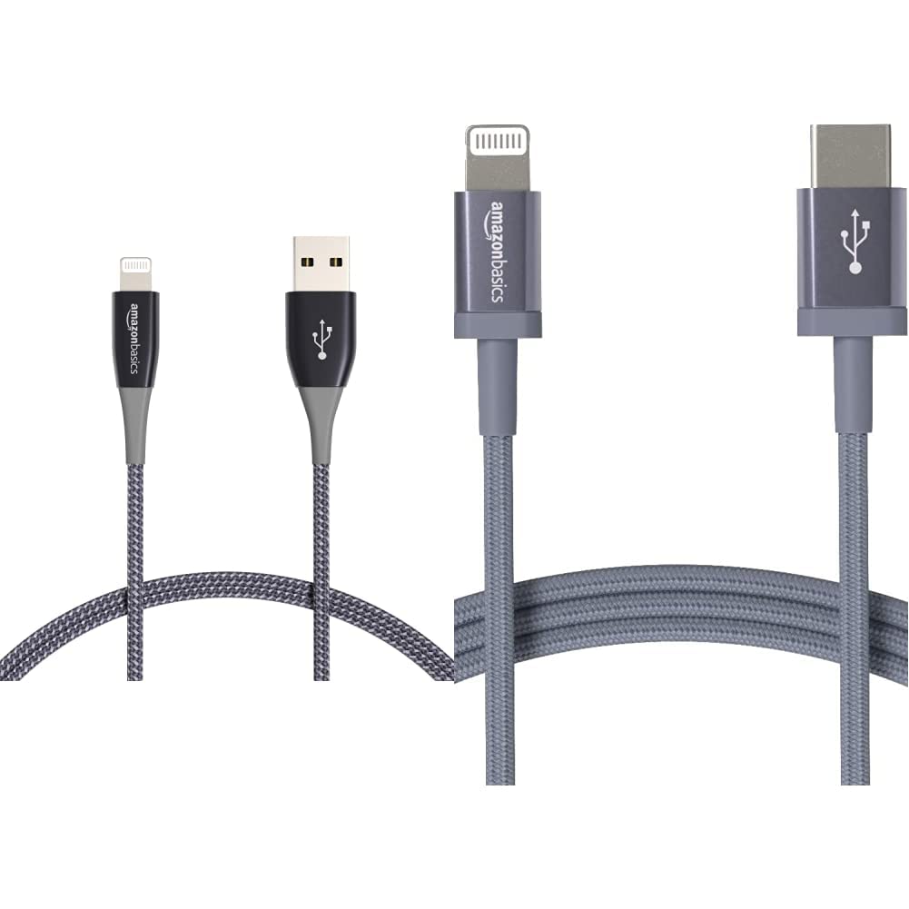 Amazon Basics MFi Certified Double Nylon Braided Lightning to USB Cable - 3-Ft Dark Gray, iPhone Charger Cable, USB-C to Lightning for Fast Charging | Perfect for Home, Office, Travel & Car Charging