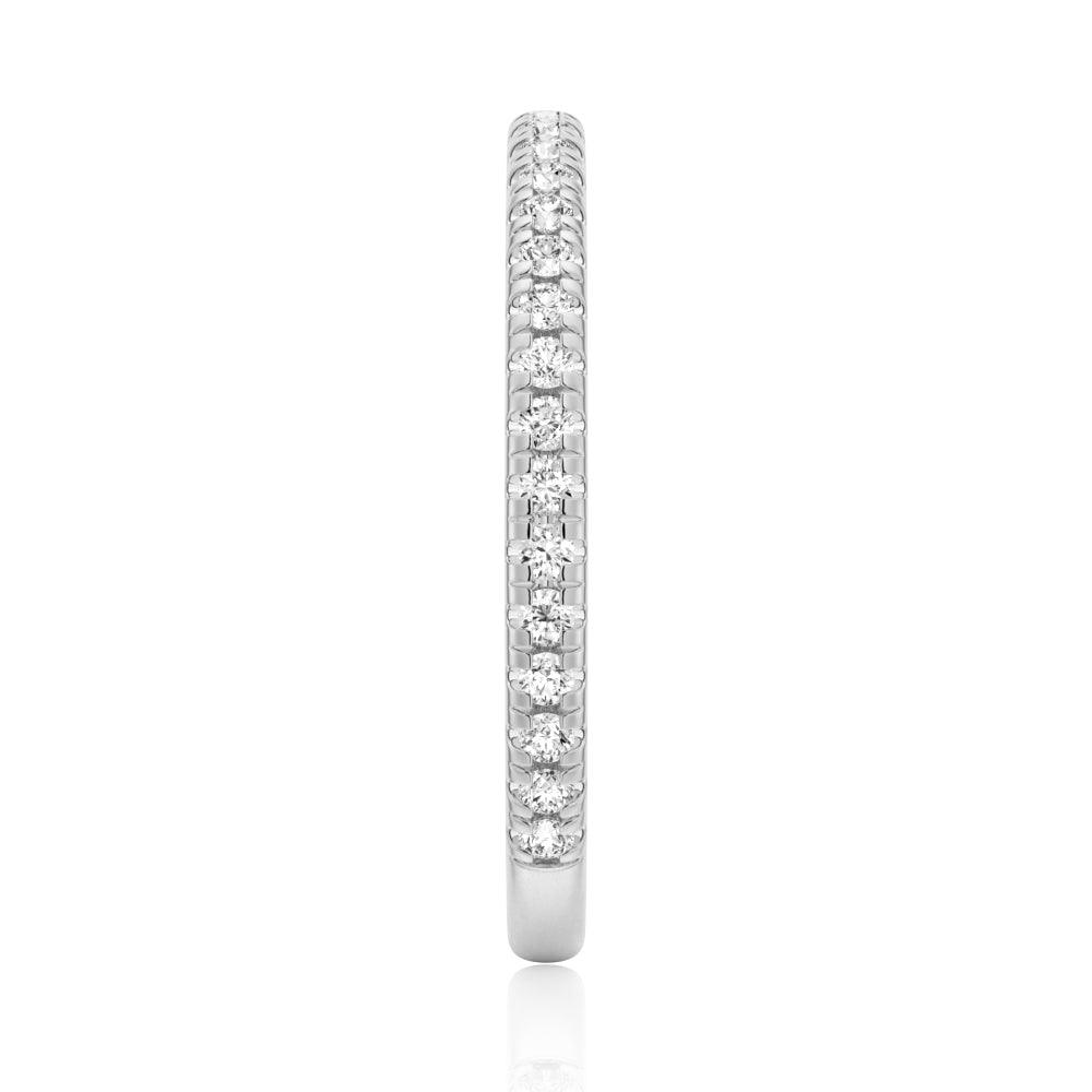 Petite Pavé Round Moissanite Half Eternity Band Ring - 14K White Gold Wedding Band for Women, Dainty Stackable Ring for Bridal, Anniversary, or Everyday Elegance