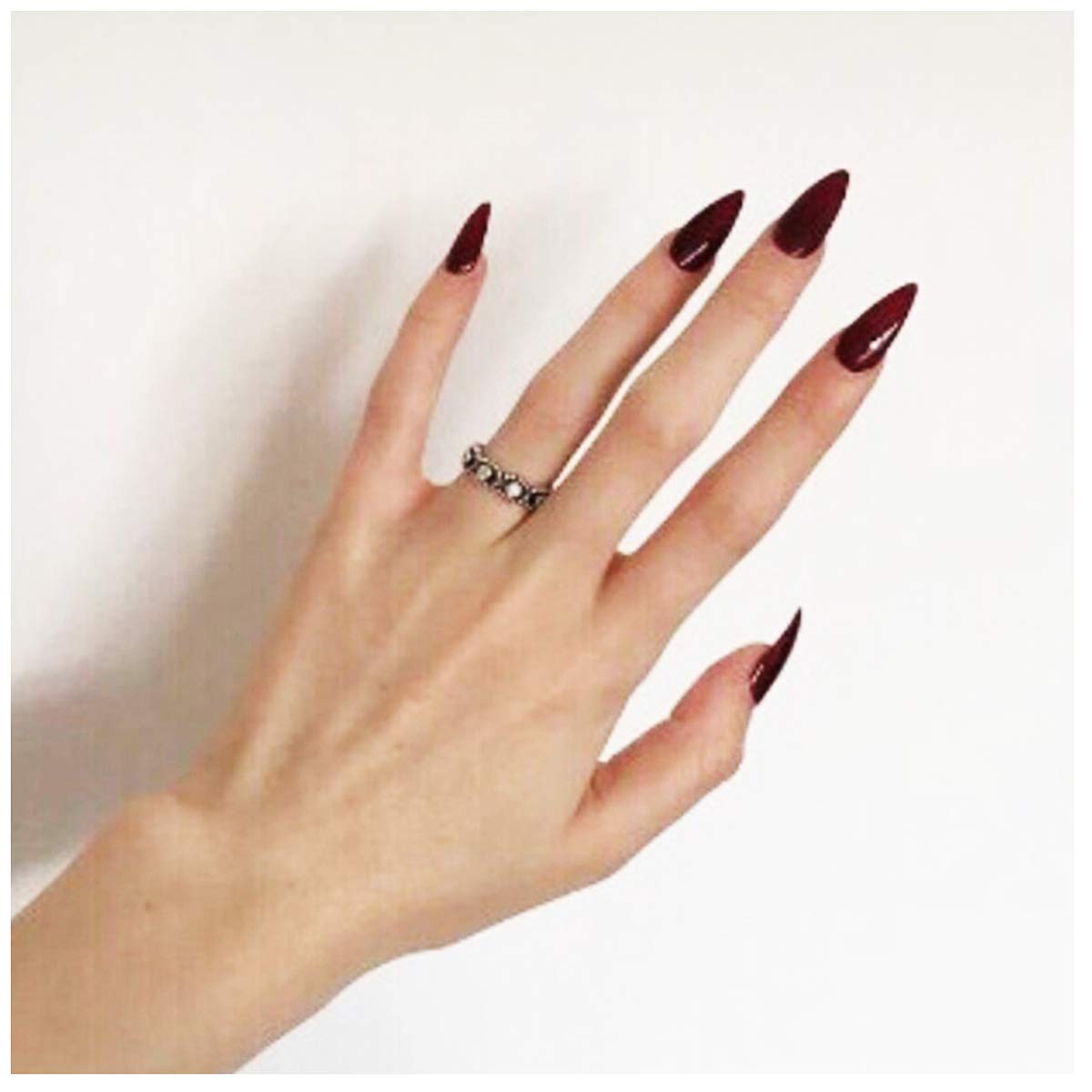 24Pcs Stiletto False Nails - Glossy Long Claw Press on Nails, Pure Color Acrylic Full Cover Fake Nails for Women Girls & Teens (Wine Red) - Perfect for Parties, Weddings & Special Occasions