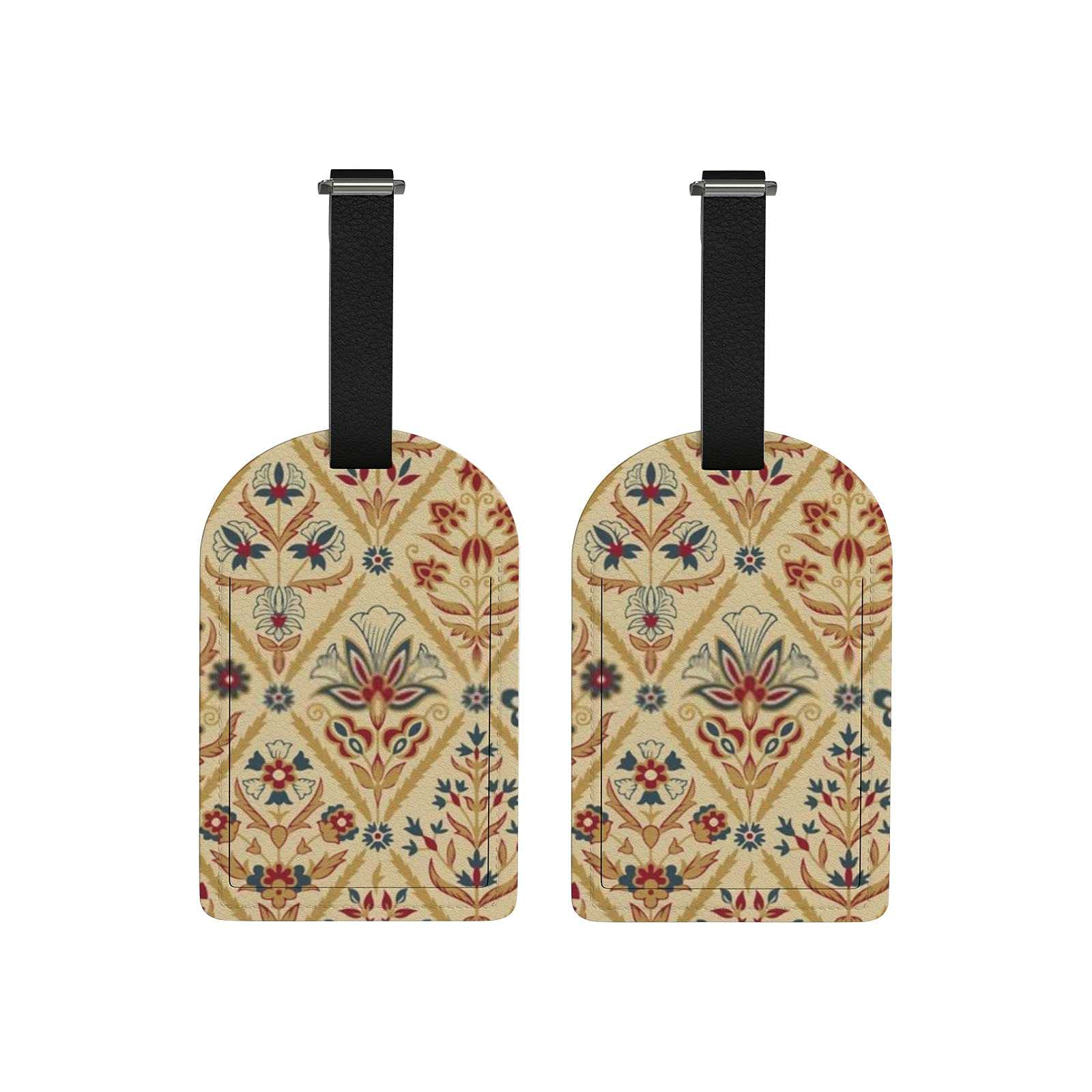 Vintage Abstract Block Travel Luggage Tags with Name ID Card - 2 Pack PU Leather Suitcase Tags for Men & Women - Perfect for Airports, Business Trips and Vacation Identification