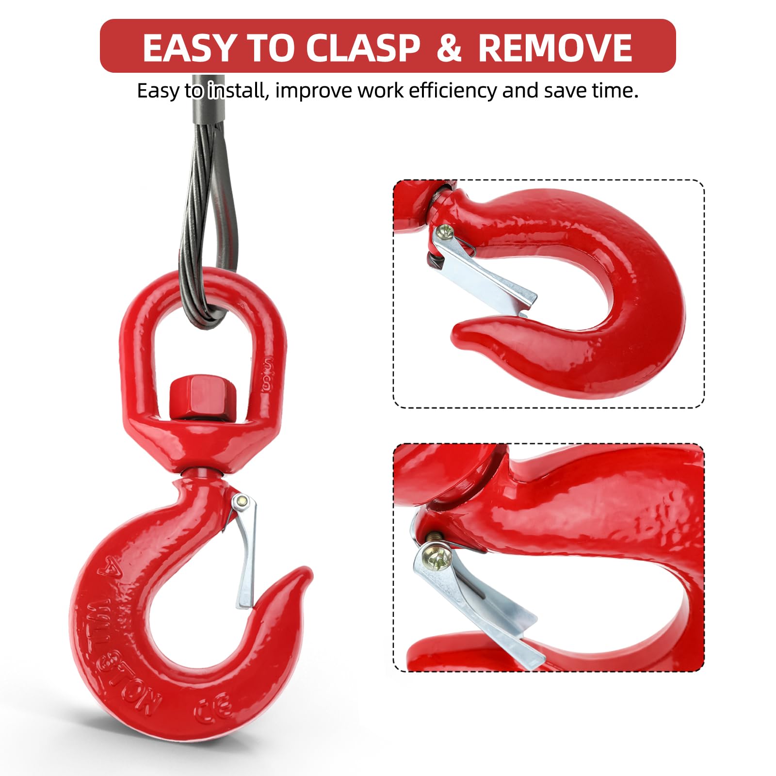 NORJIN 7-Ton Heavy Duty Swivel Hook - Grade 80 Alloy Steel Rigging Swivel with Safety Latch - 15,400 lbs Working Load Limit - Ideal for Crane Lifting, Construction Rigging & Industrial Hoisting Applications