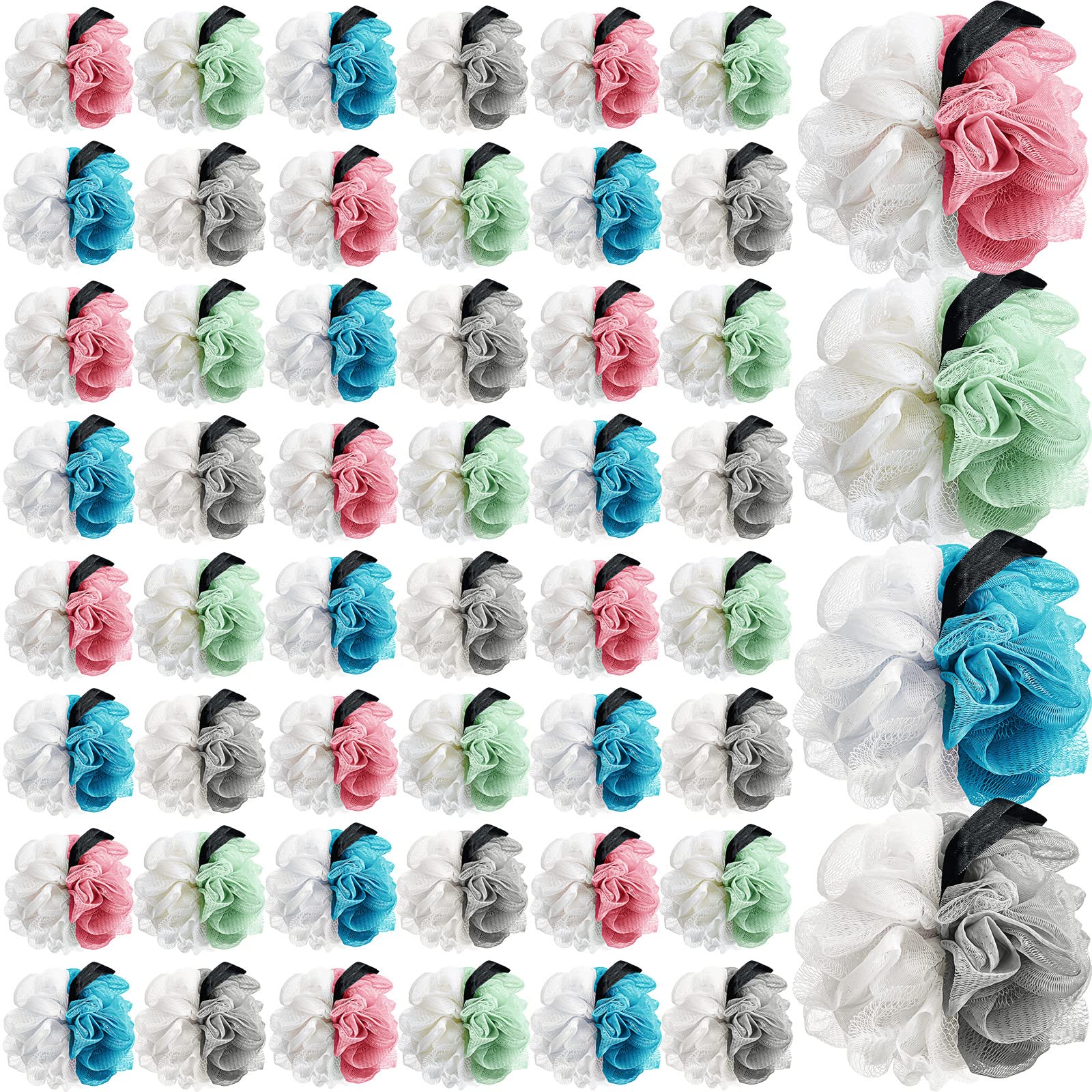 48 Pack Bath Sponge Shower Loofahs - Soft Exfoliating Body Scrubber Sponge Balls, Mesh Pouf for Men & Women - Bulk 50g Net Body Wash Puff (Fresh Colors) - Perfect for Daily Shower, Spa & Exfoliation Routine