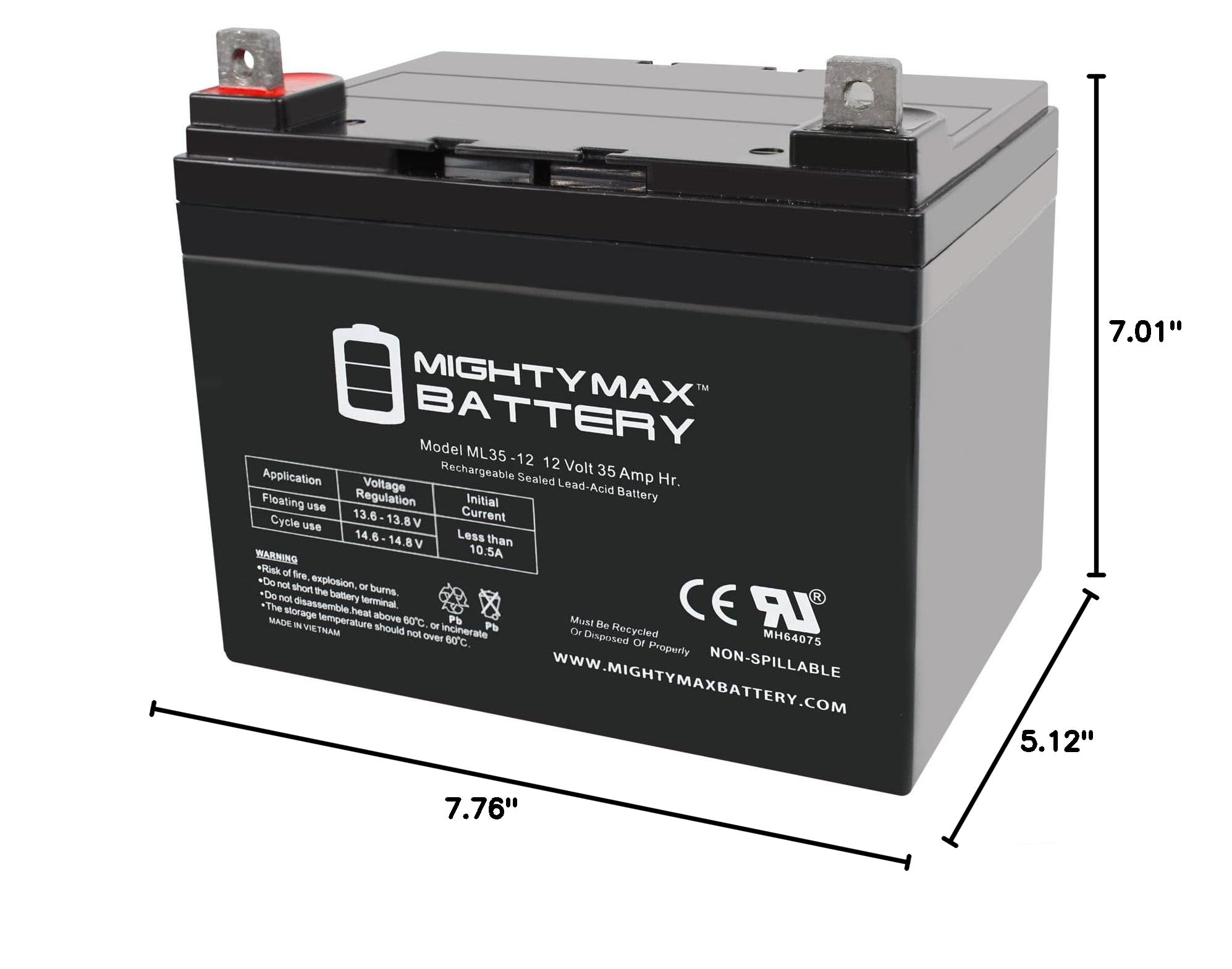Mighty Max 12V 35AH SLA Replacement Battery for Deka 8GU1 - Perfect for Power Wheels, Solar Systems & Emergency Backup Power