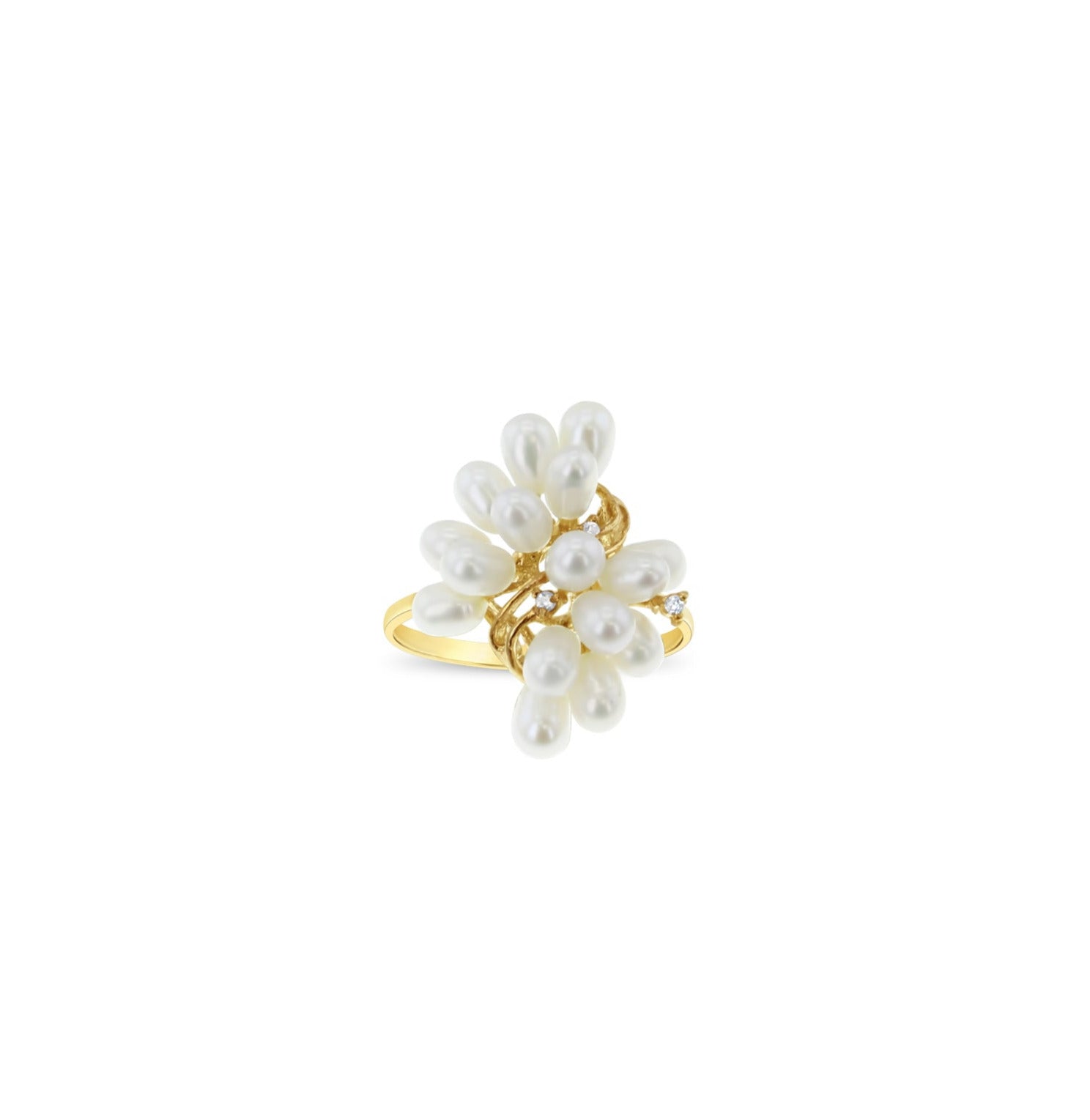 14K Yellow Gold Freshwater Pearl Cluster Cocktail Ring for Women - Elegant Statement Jewelry for Parties, Weddings & Special Occasions