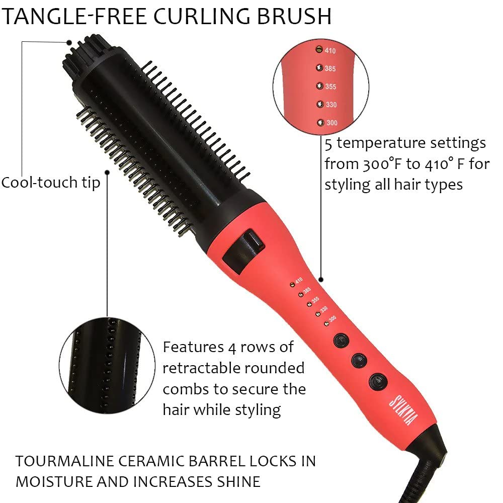 Sylkvia Tangle-Free Curling Iron Brush for Smooth & Frizz-Free Hair - 1 Count - Perfect for Salon Styling & Home Hair Care