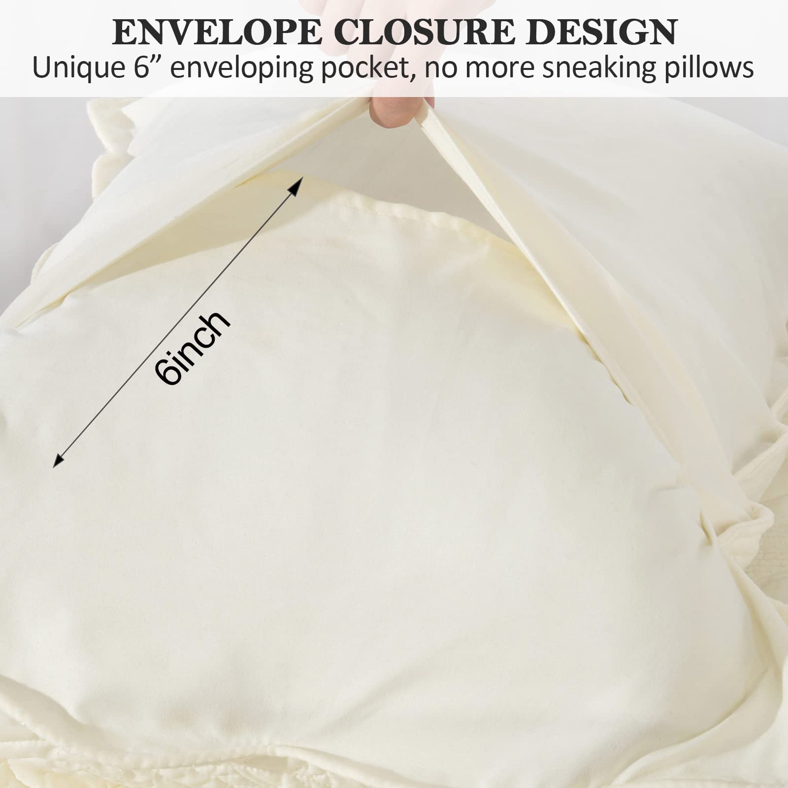 BOSOWOS King Size Quilted Pillow Shams Set of 2 - Soft Breathable Microfiber Decorative Pillow Covers with Envelope Closure (Light Yellow, 20x36 Inch) for Bedroom, Living Room & Guest Room Decor