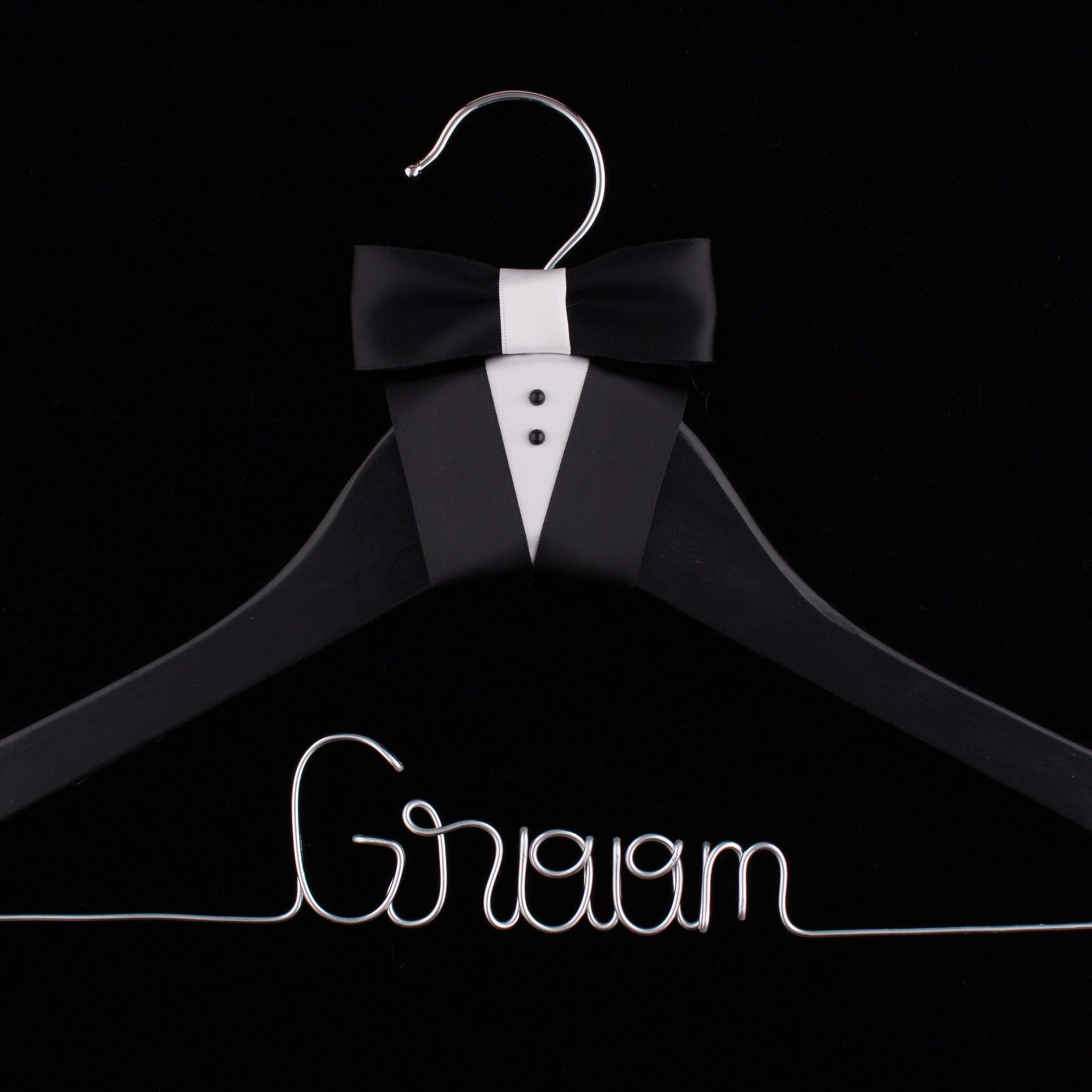 Elegant Wooden and Wire Tuxedo & Suit Hanger for Groom - Wedding Party Hanger for Bridal Attire, Black Wooden Hanger - Perfect for Wedding Day, Bridal Shower & Formal Events
