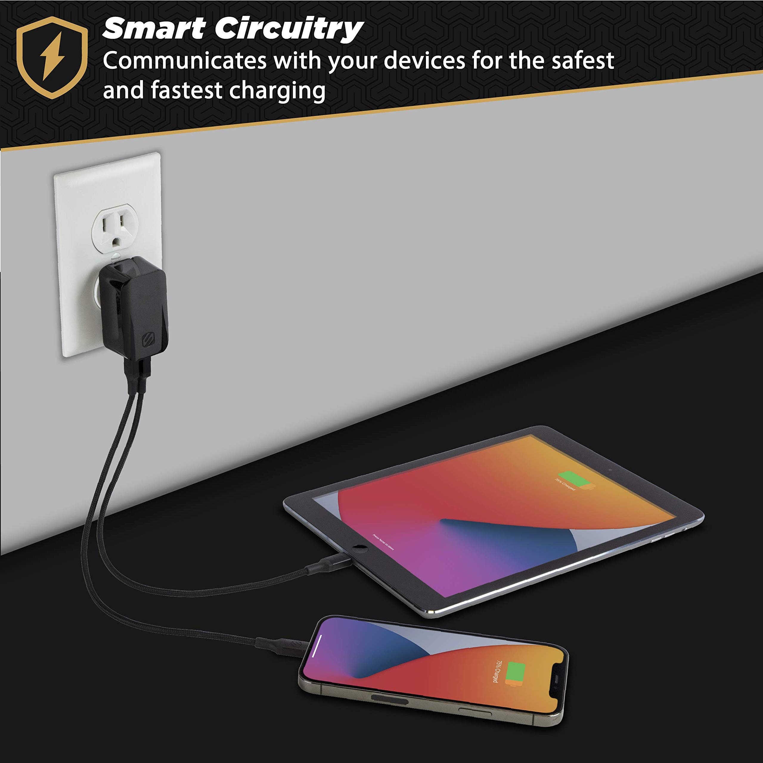 Scosche 32W Fast Wall Charger with USB-C & USB-A for Phones & Tablets - Travel & Home Use