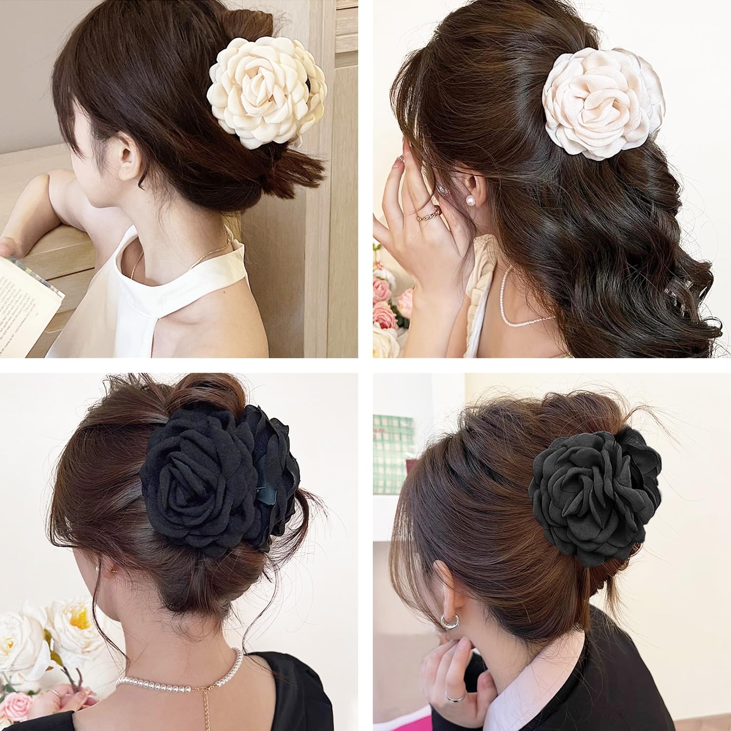 2-Pack Large Hawaiian Rose Hair Clips for Women - Non-Slip Strong Hold Flower Claws for Thin Hair (2 Colors) | Perfect for Beach Weddings, Summer Vacations & Boho Hairstyles