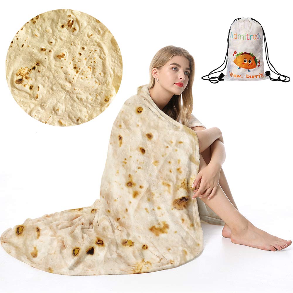 Admitrack Tortilla Blanket - Realistic Burrito Wrap Blanket for Adults & Kids, Double Sided Funny Novelty Throw - Perfect for Movie Nights, Camping & Cozy Home Decor