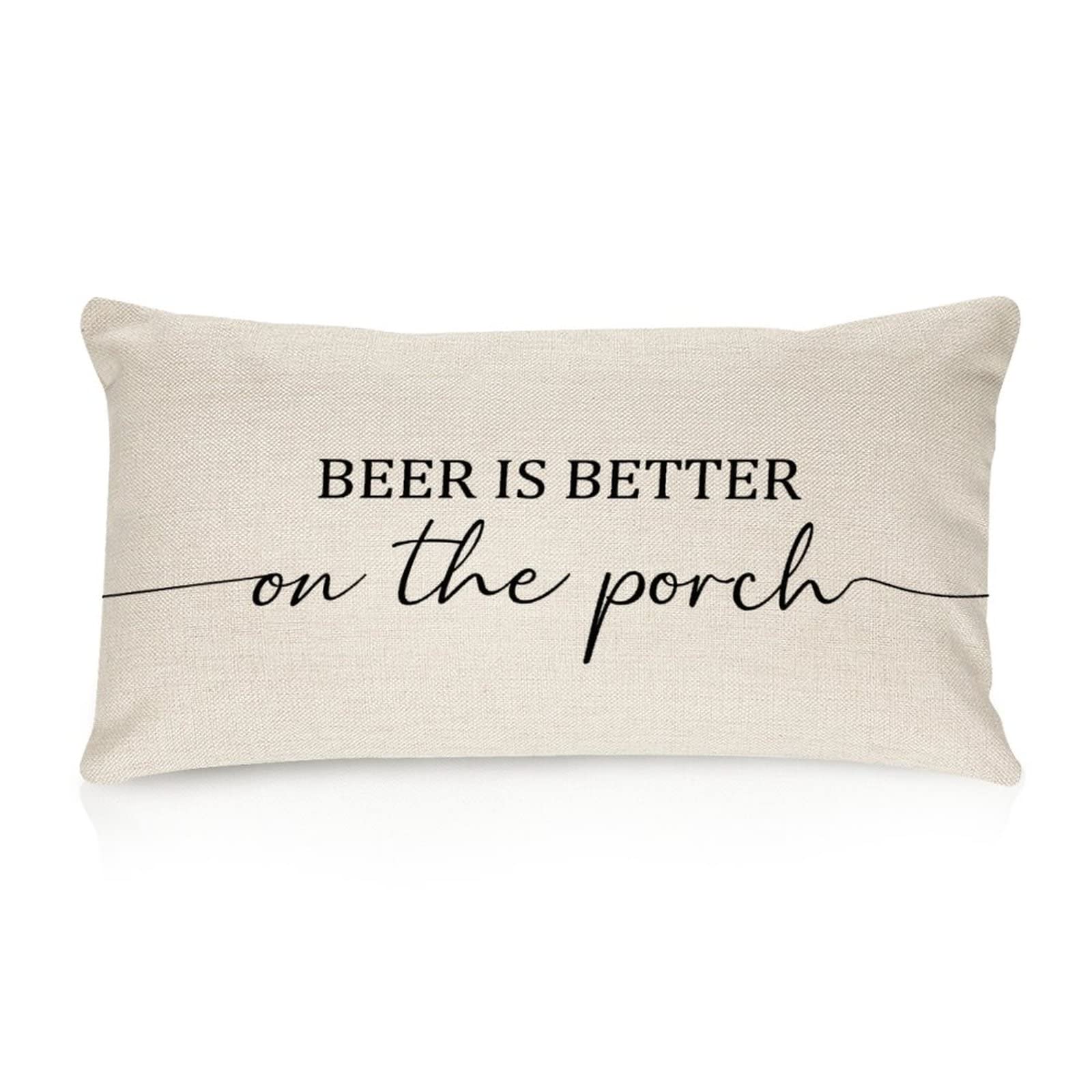 Farmhouse Cotton Linen Lumbar Pillow Covers 12x20 - Funny 'Beer is Better on The Porch' Decorative Throw Pillow Cases for Living Room, Couch & Porch Decor - Perfect for Home, Farmhouse & Rustic Interior Design