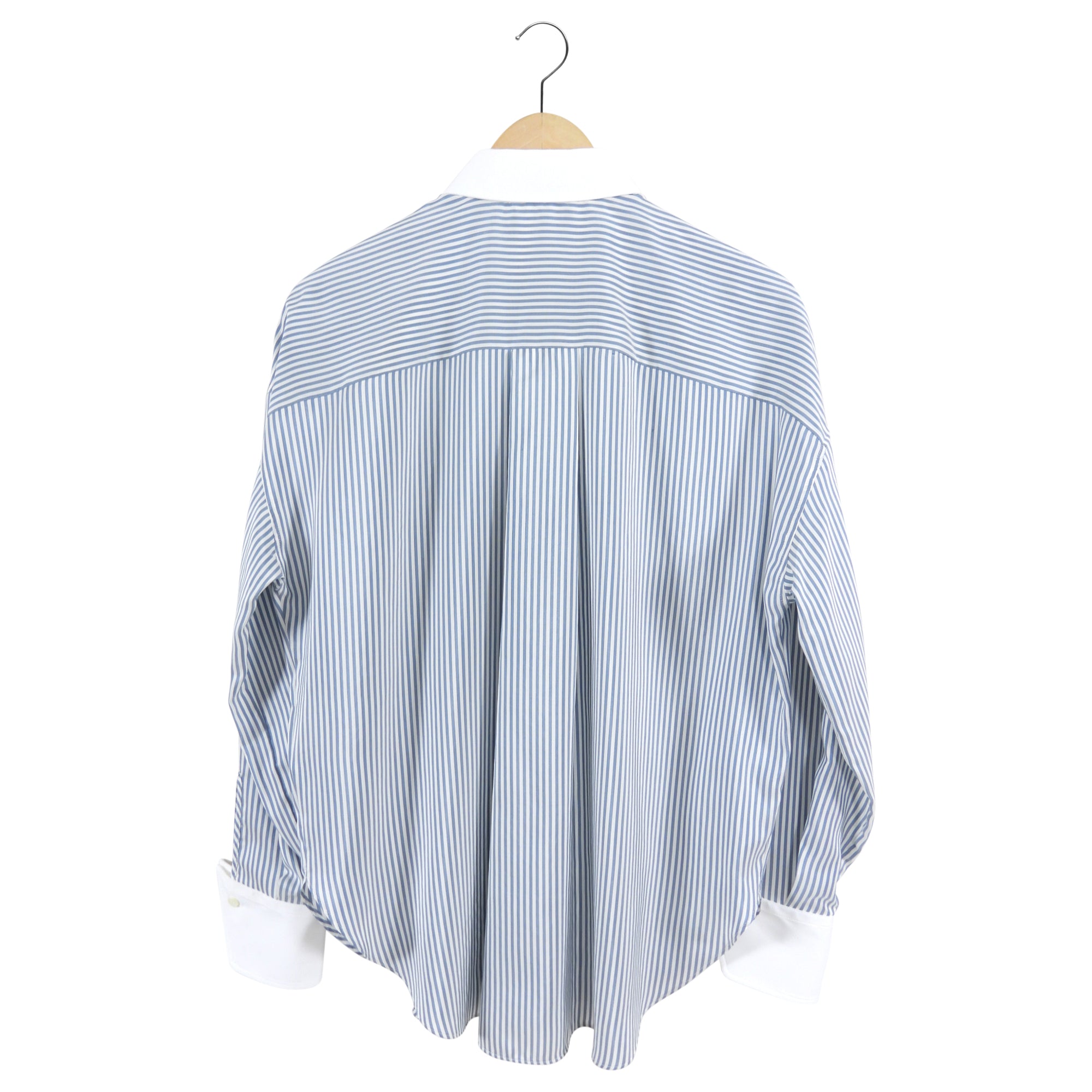 Brunello Cucinelli Blue & White Pin Stripe Silk Shirt for Men - Luxury Italian Dress Shirt for Business & Formal Occasions