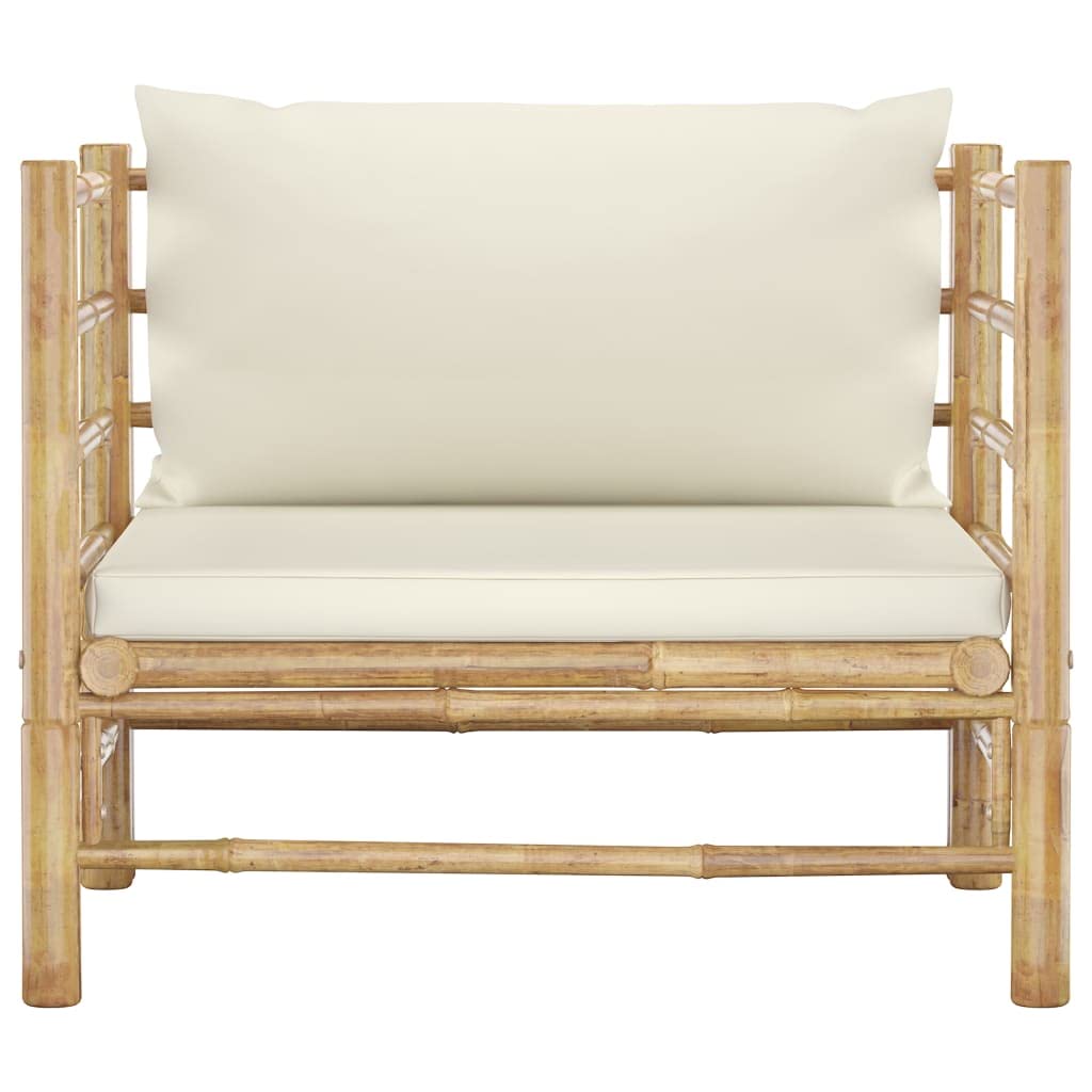 CHARMMA Patio Sofa with Cream White Cushions & Bamboo Frame - Outdoor Garden Furniture for Backyard, Poolside & Balcony Relaxation