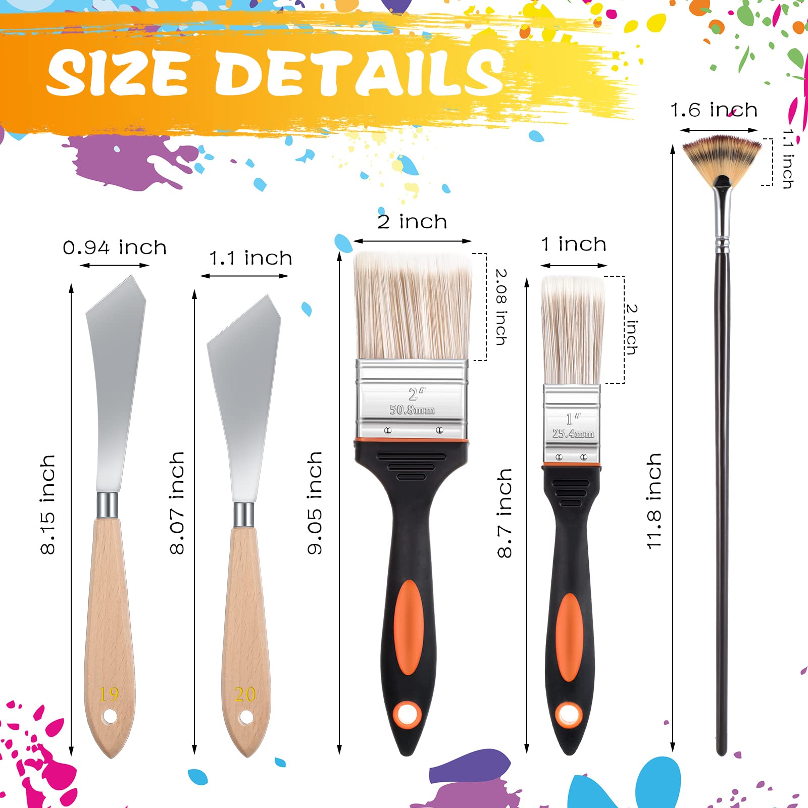 5-Piece Stainless Steel Painting Knife Set - 2 Inch & 1 Inch Palette Knives with Background Blender & Fan Blender Brushes for Oil, Acrylic & Canvas Painting - Perfect for Artists, Hobbyists & DIY Home Decor Projects