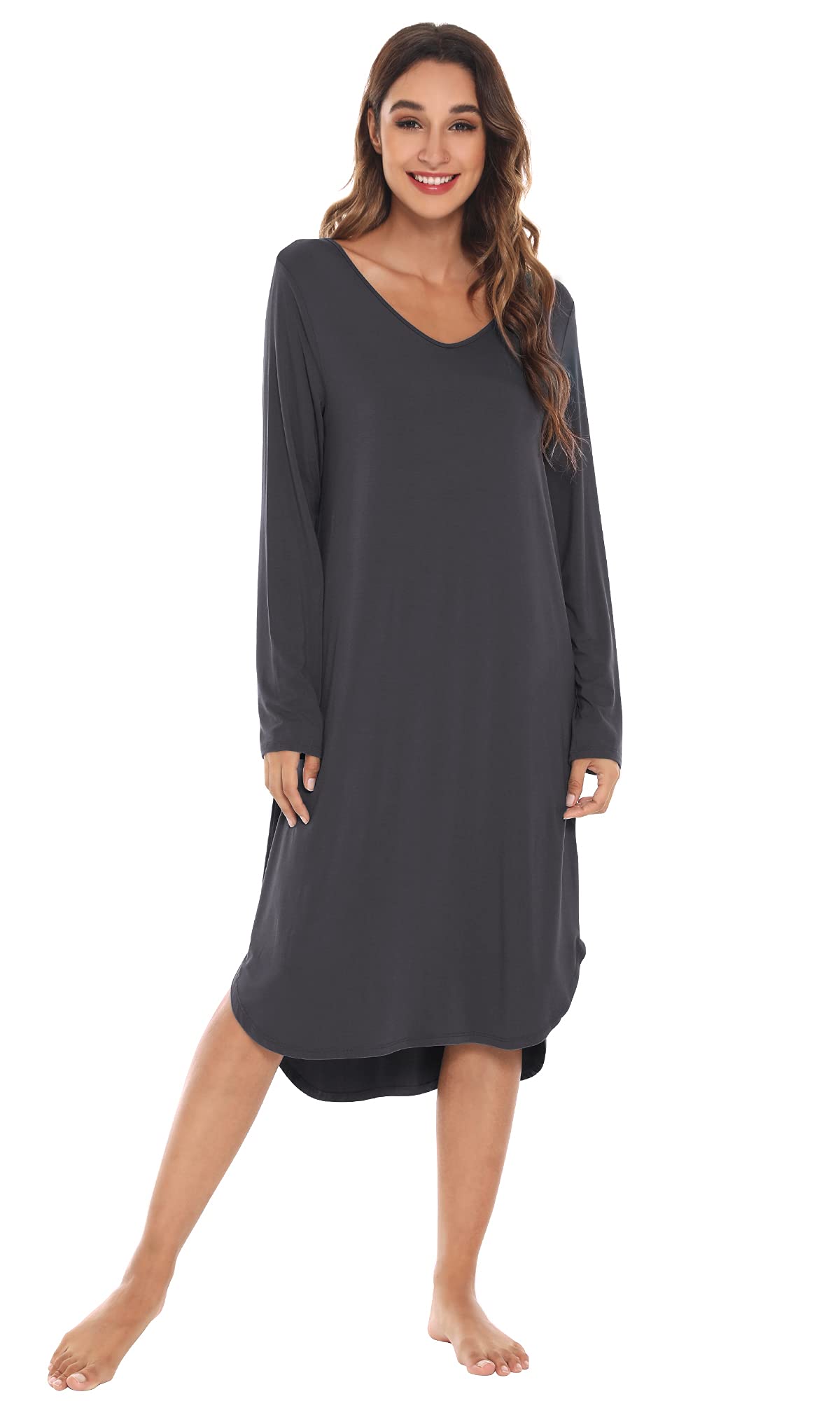 WiWi Bamboo Nightgowns for Women - Soft Long Sleeve Sleep Shirt, Comfy Loungewear & Sleepwear (Sizes S-4X, Plus Size) - Perfect for Relaxing at Home, Lounging & Overnight Stays