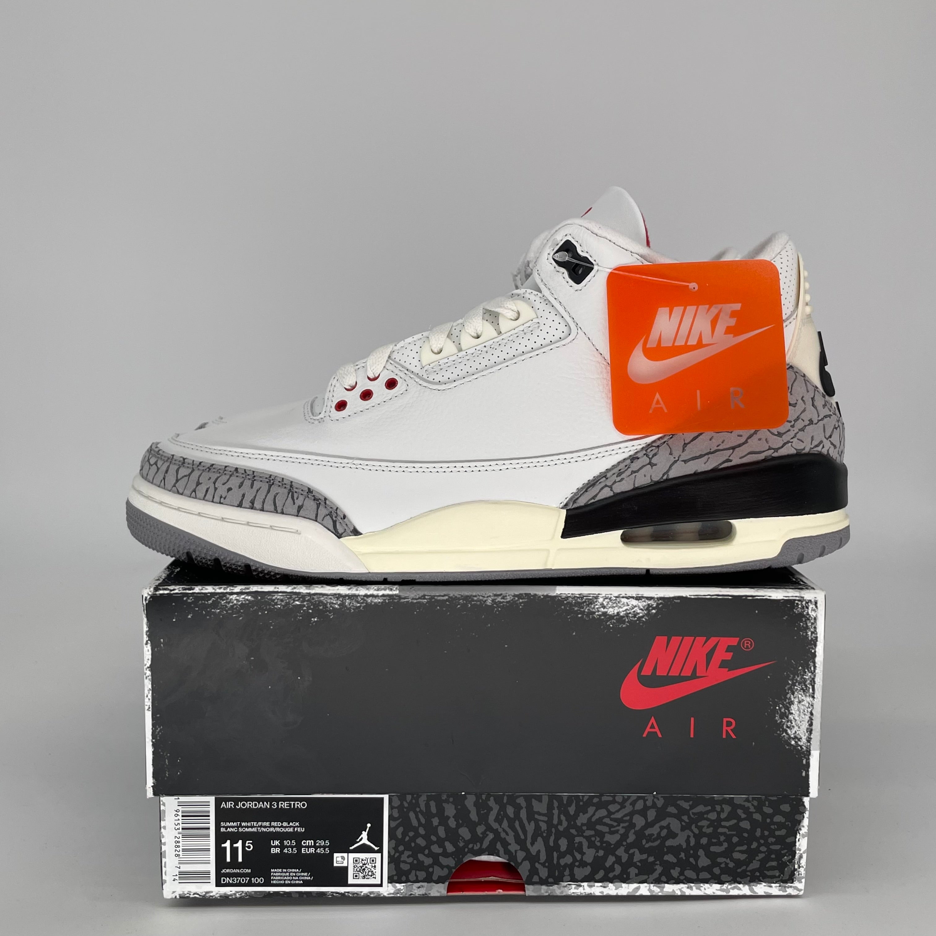 AIR JORDAN 3 White Cement Reimagined Retro Basketball Shoes Men's Size 11.5 DN3707 - Classic Sneakers for Streetwear & Casual Outfits