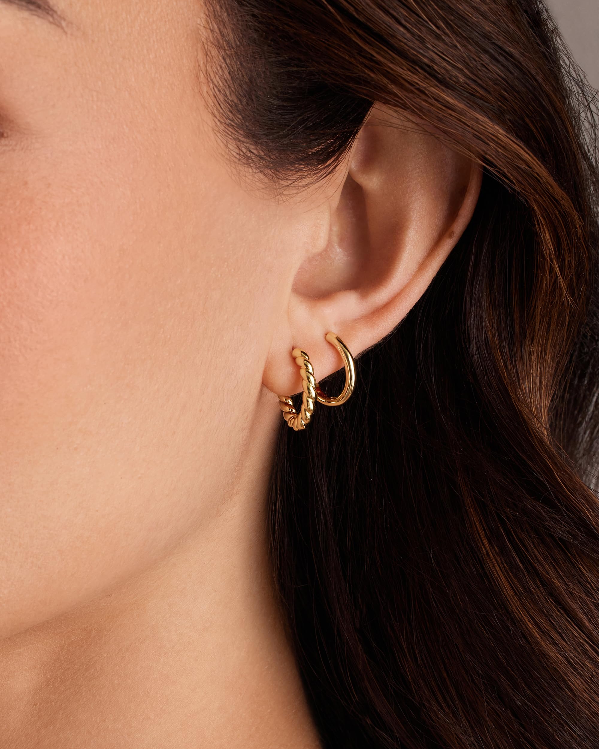 14K-18K Gold Plated Sterling Silver Small Hoop Earrings for Women - 3 Pairs Cubic Zirconia Rope Teardrop Huggie Earrings Set | Elegant Everyday Wear, Party Jewelry & Gift for Her