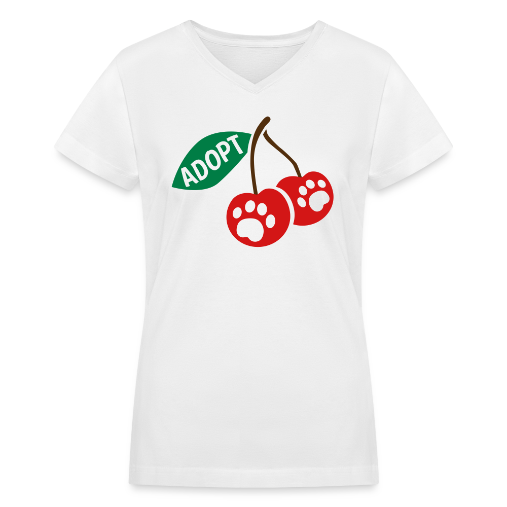 Door County Cherries Print Contoured V-Neck T-Shirt for Women - Casual Summer Tee for Outdoors & Travel