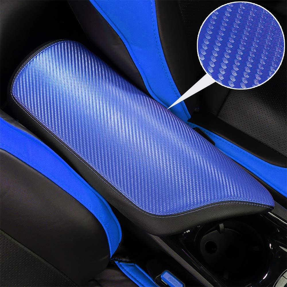 BEERTE Center Console Armrest Cover for Toyota C-HR 2018-2024 - Blue Carbon Fiber Pattern Car Accessory | Upgrade Interior & Protect from Wear | Perfect for Daily Commute & Road Trips