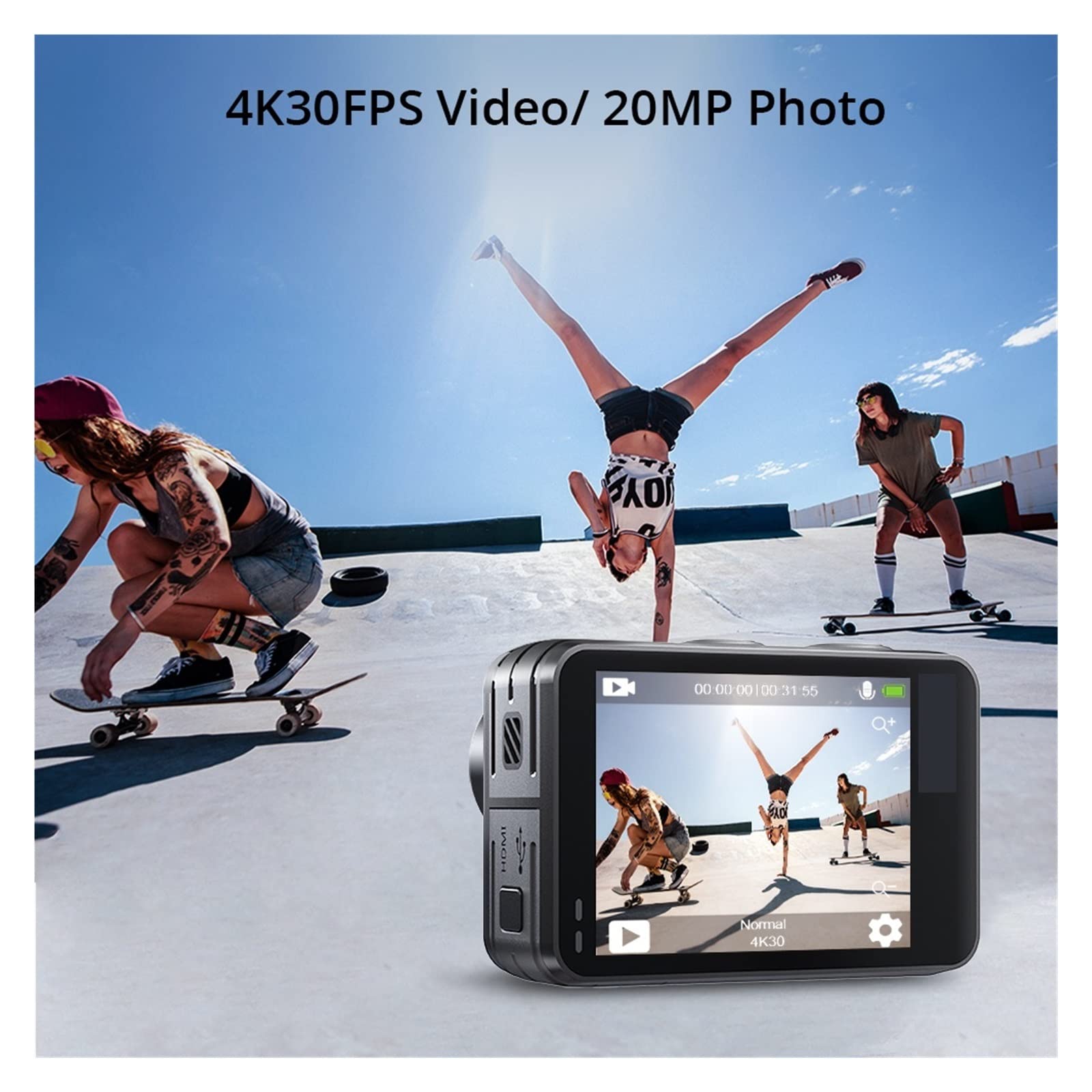 BODORME Brave 7 LE 4K30FPS Action Camera - 20MP Waterproof Sports Camera with Touch Screen, EIS 2.0 Stabilization & Remote Control - Perfect for Vlogging, Underwater Adventures, and Extreme Sports Recording