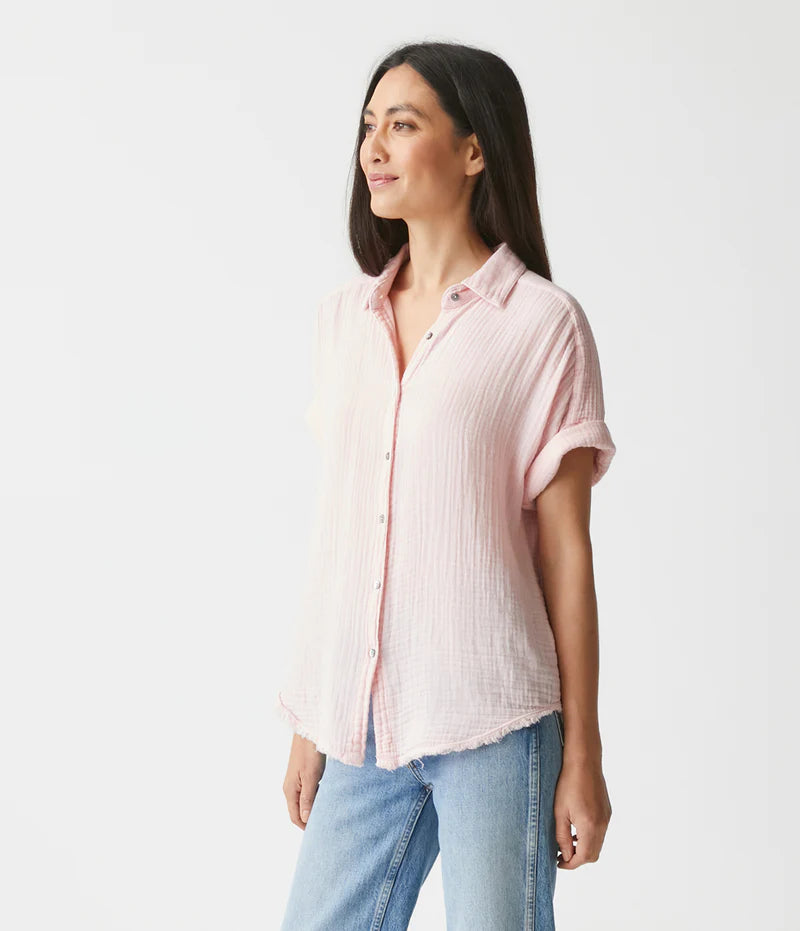 Bailey Women's Gauze Button Down Shirt - Soft Breathable Loose Fit Blouse, Rose Pink - Perfect for Summer Outfits, Beach Cover-ups & Casual Office Wear