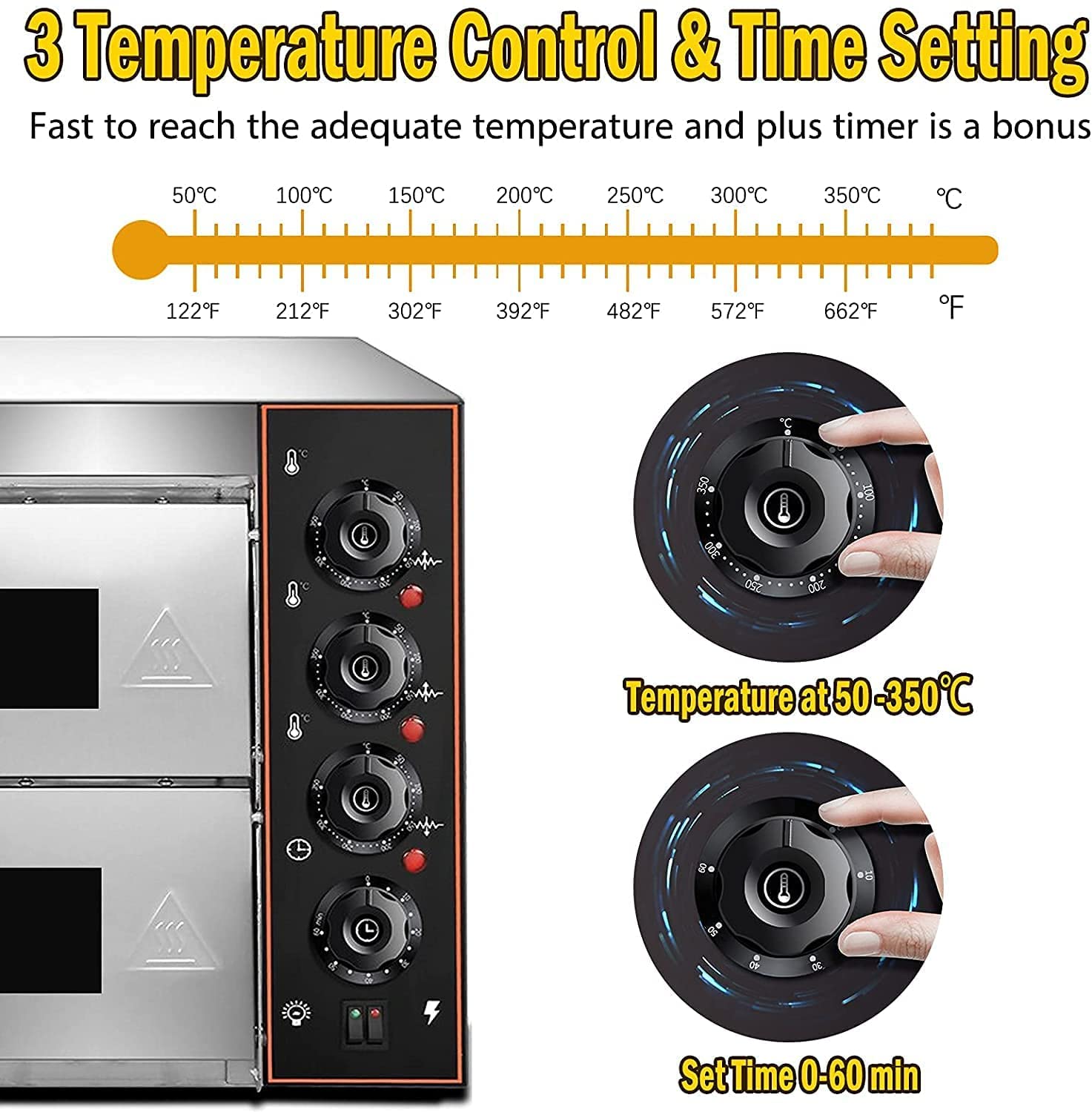 Commercial Pizza Oven - Double Deck Stainless Steel Electric Countertop Oven for Restaurant & Home Use - Perfect for Baking Pizza, Pretzels, Roast Yakitori & Snacks - 110V - Ideal for Pizzerias, Catering & Home Cooking