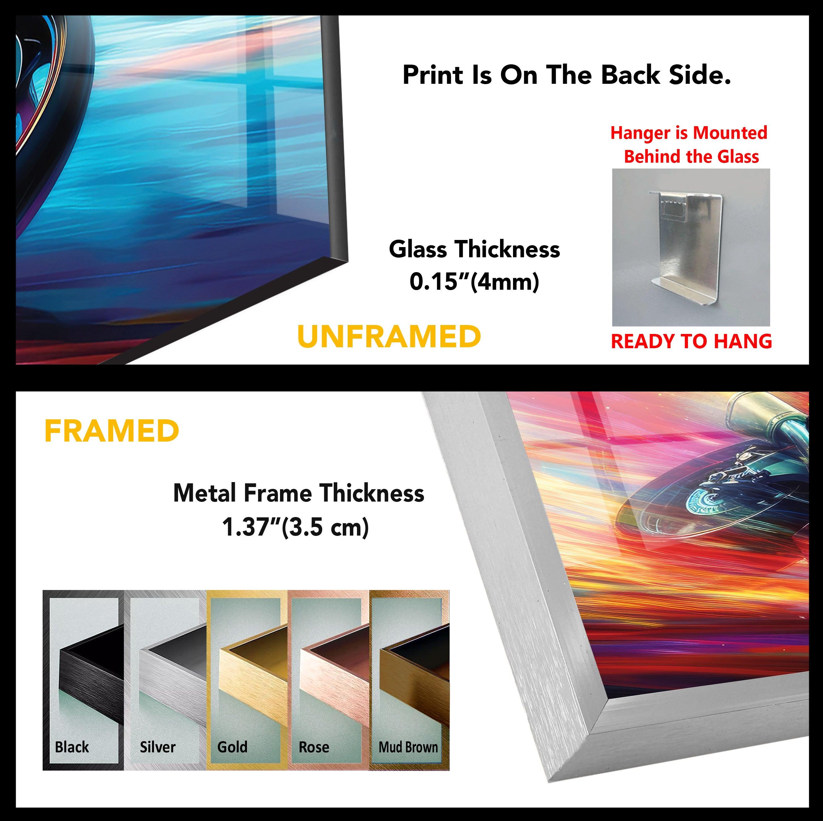 Vibrant Motor Racer Glass Wall Art - Modern Home Decor for Living Room, Bedroom & Office - Unique Automotive Themed Gift for Car Enthusiasts