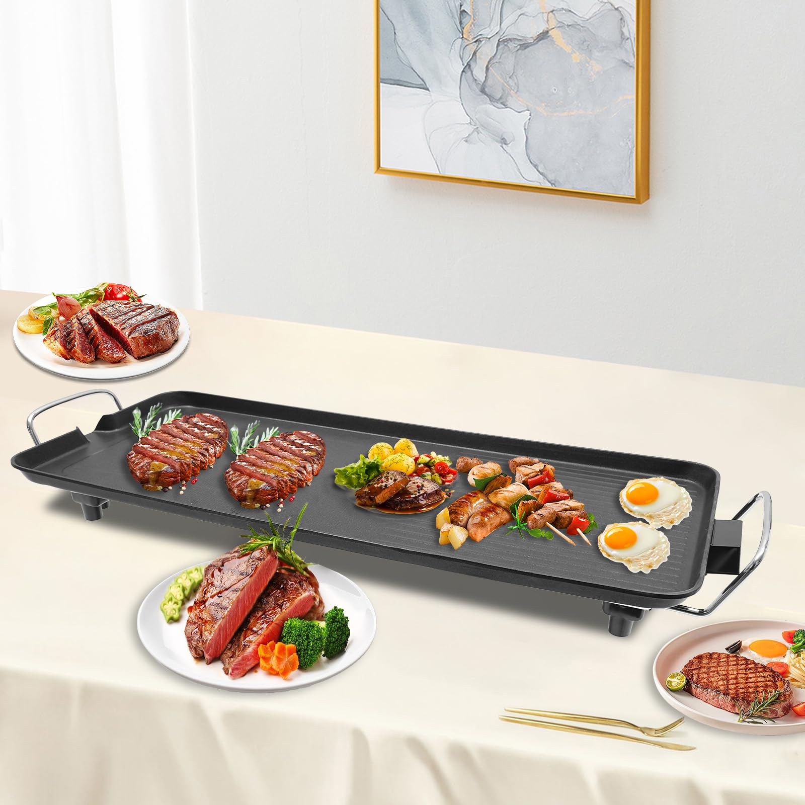 1500W Electric BBQ Grill - Large Indoor/Outdoor Portable Hibachi Griddle with 5-Temperature Settings - Perfect for Teppanyaki, Yard Parties, Travel, Picnic & Camping Cooking